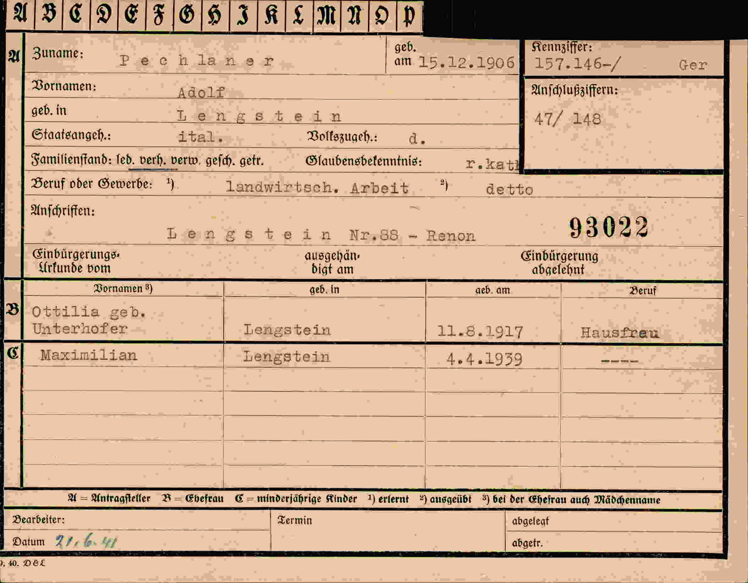 Dokument für Adolf Pechlaner
