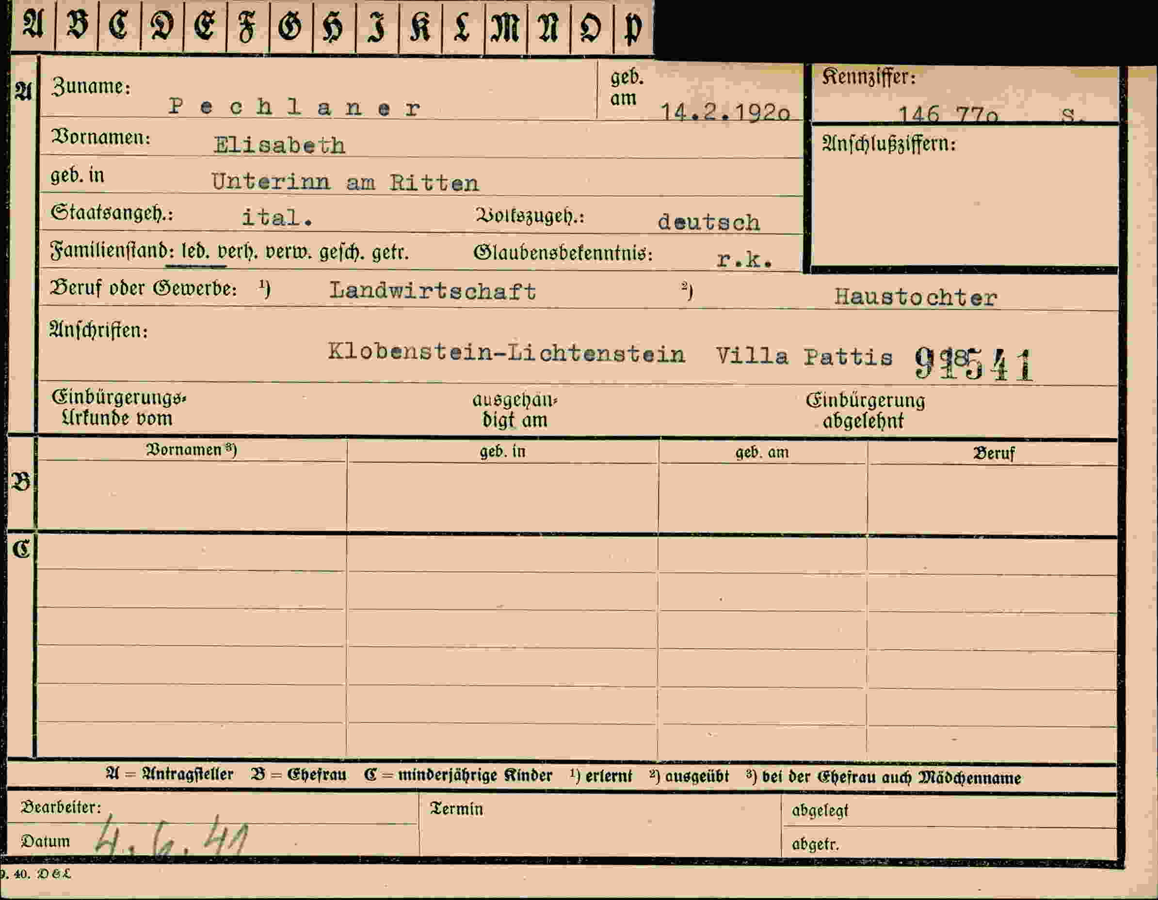 Dokument für Elisabeth Pechlaner