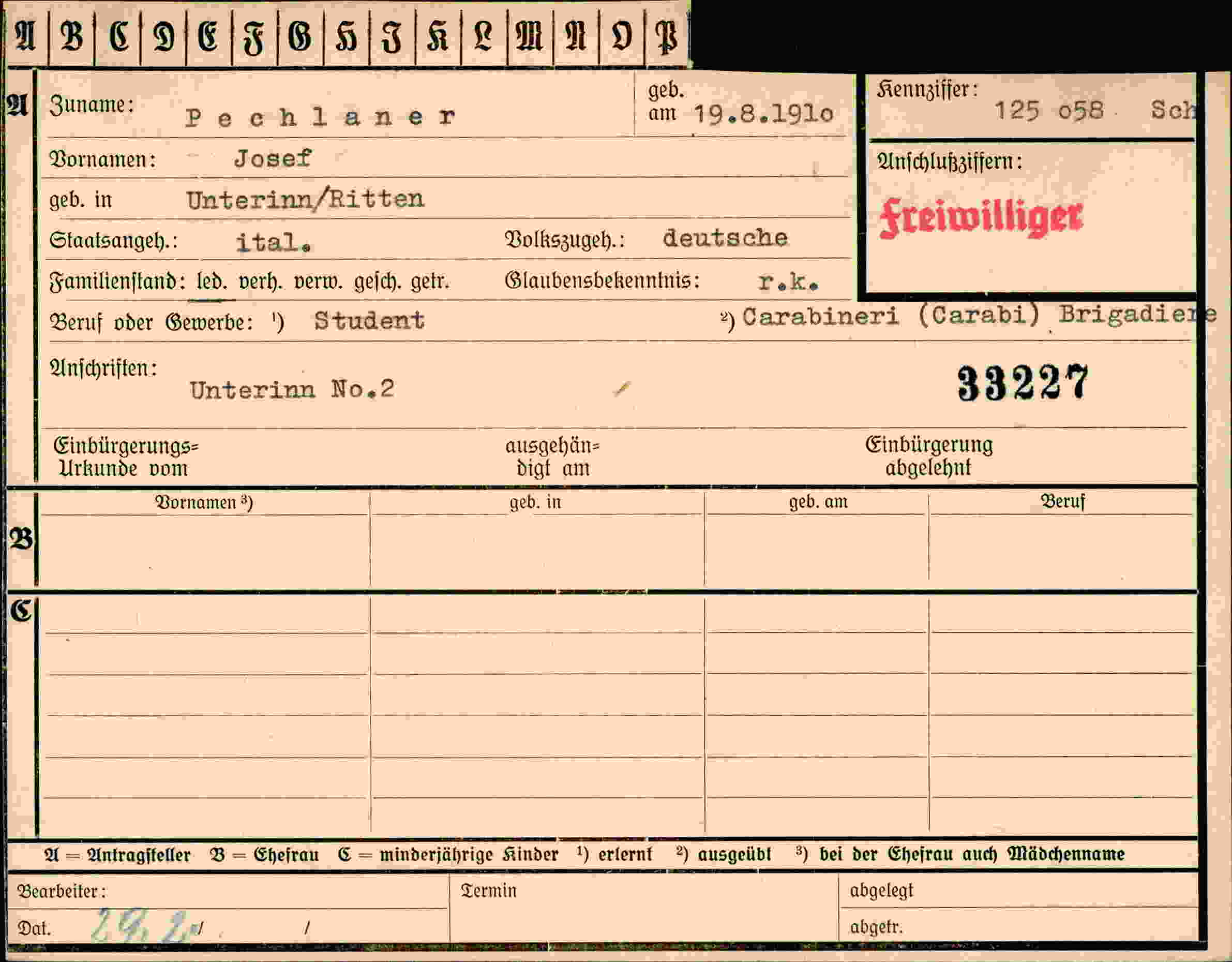 Dokument für Josef Pechlaner