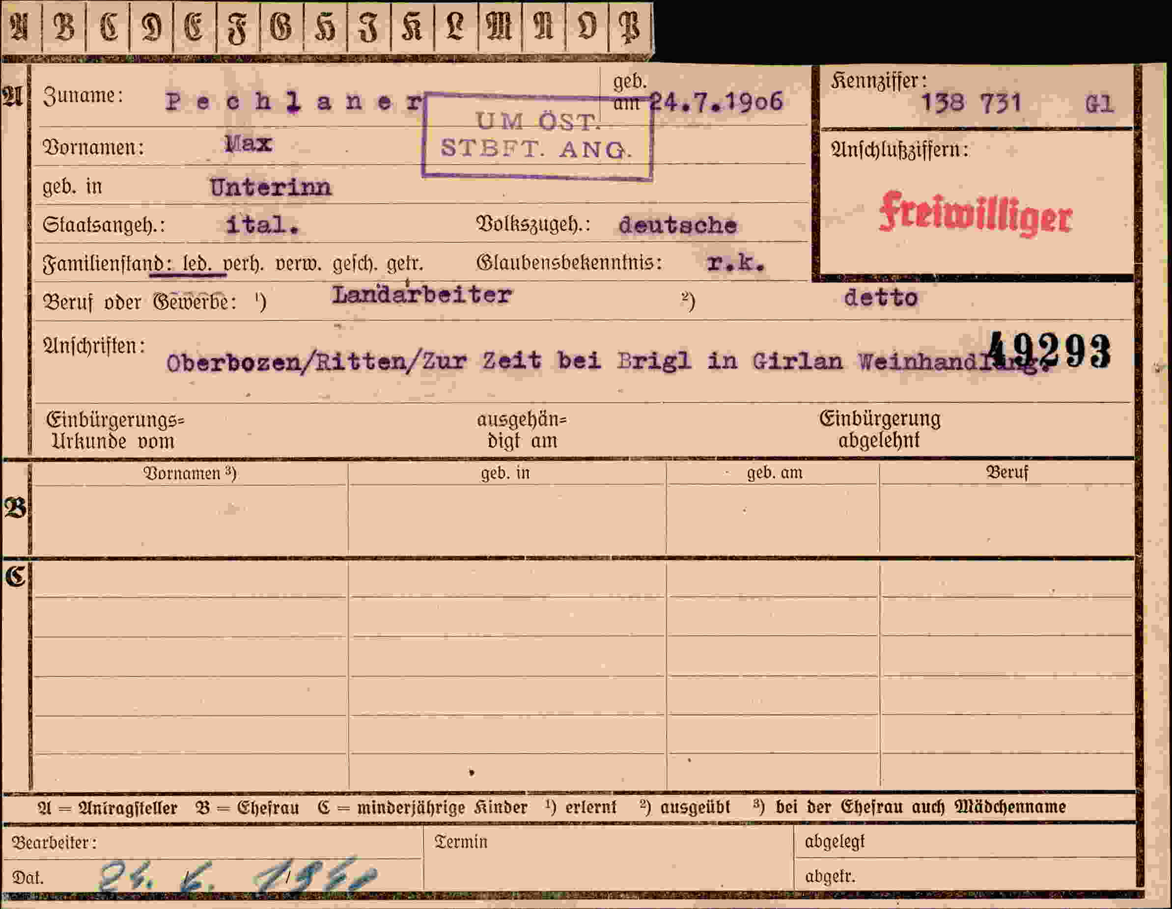 Dokument für Max Pechlanen