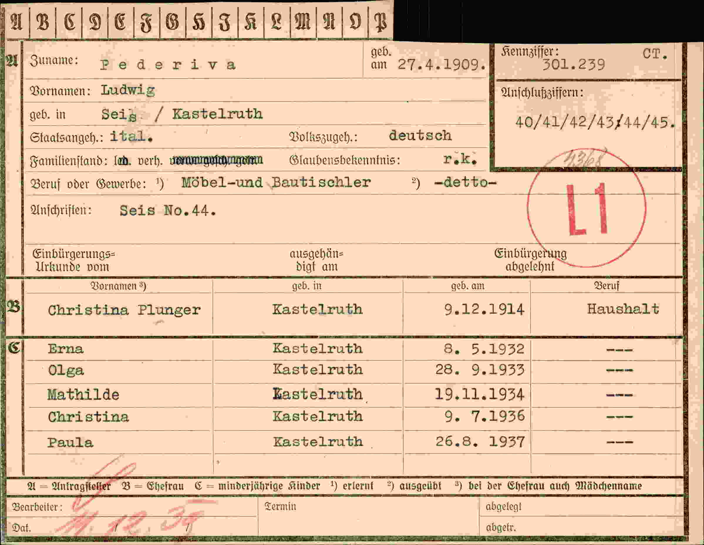 Dokument für Ludwig Pederiva