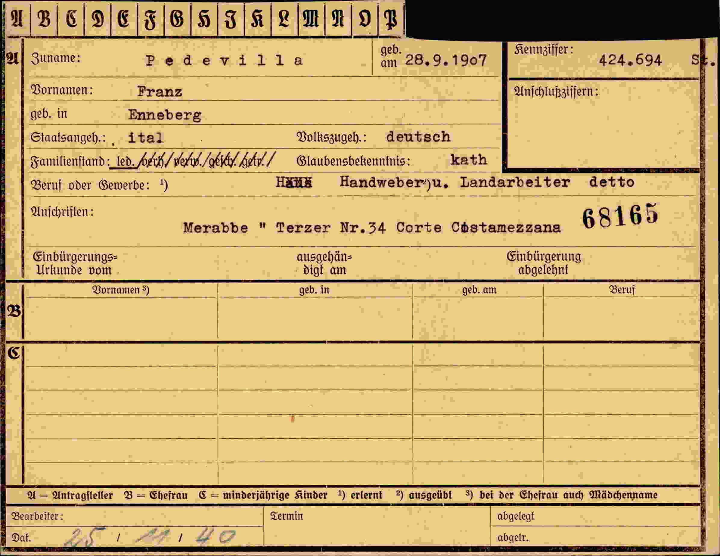 Dokument für Franz Pedevilla