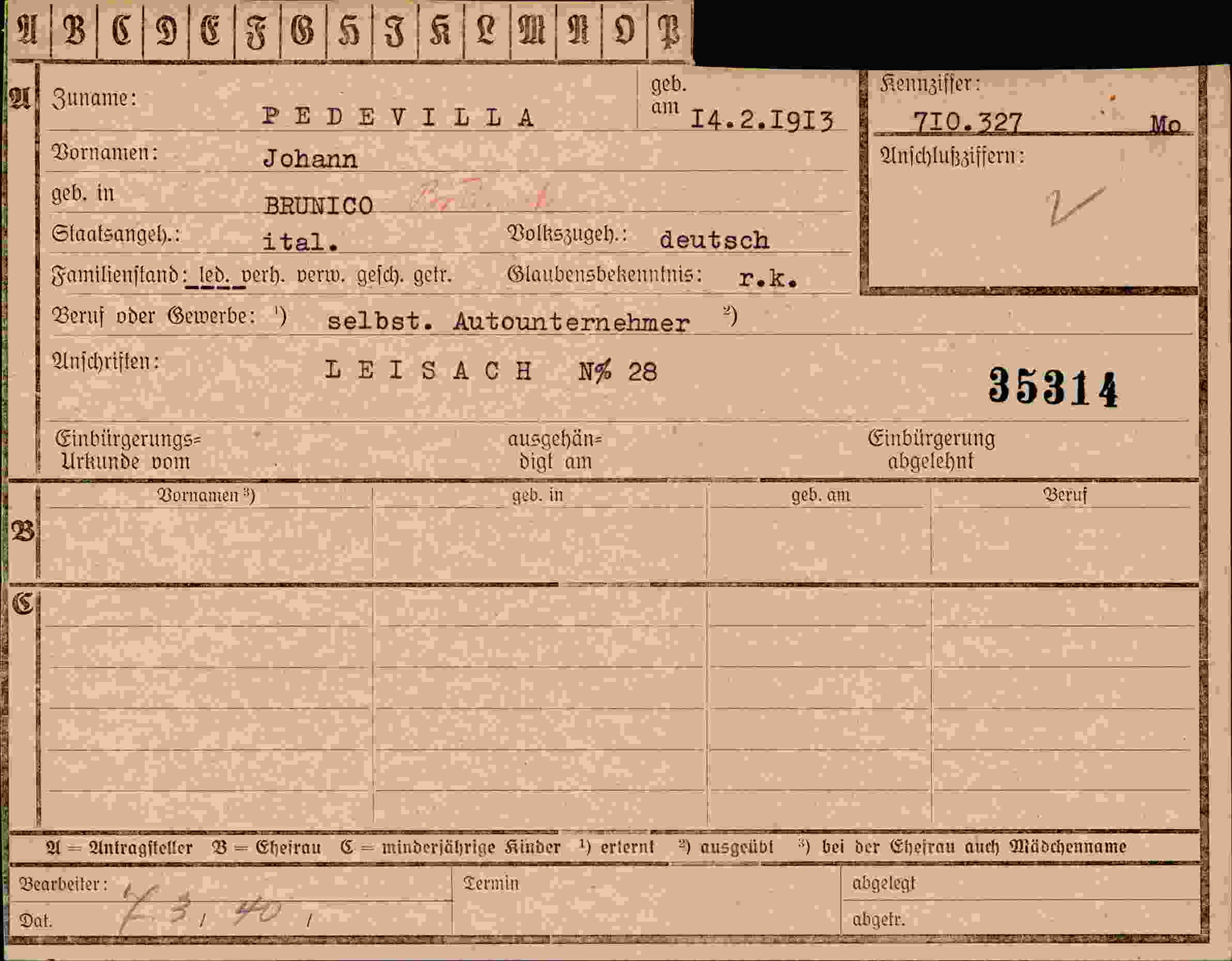 Dokument für Johann Pedevilla