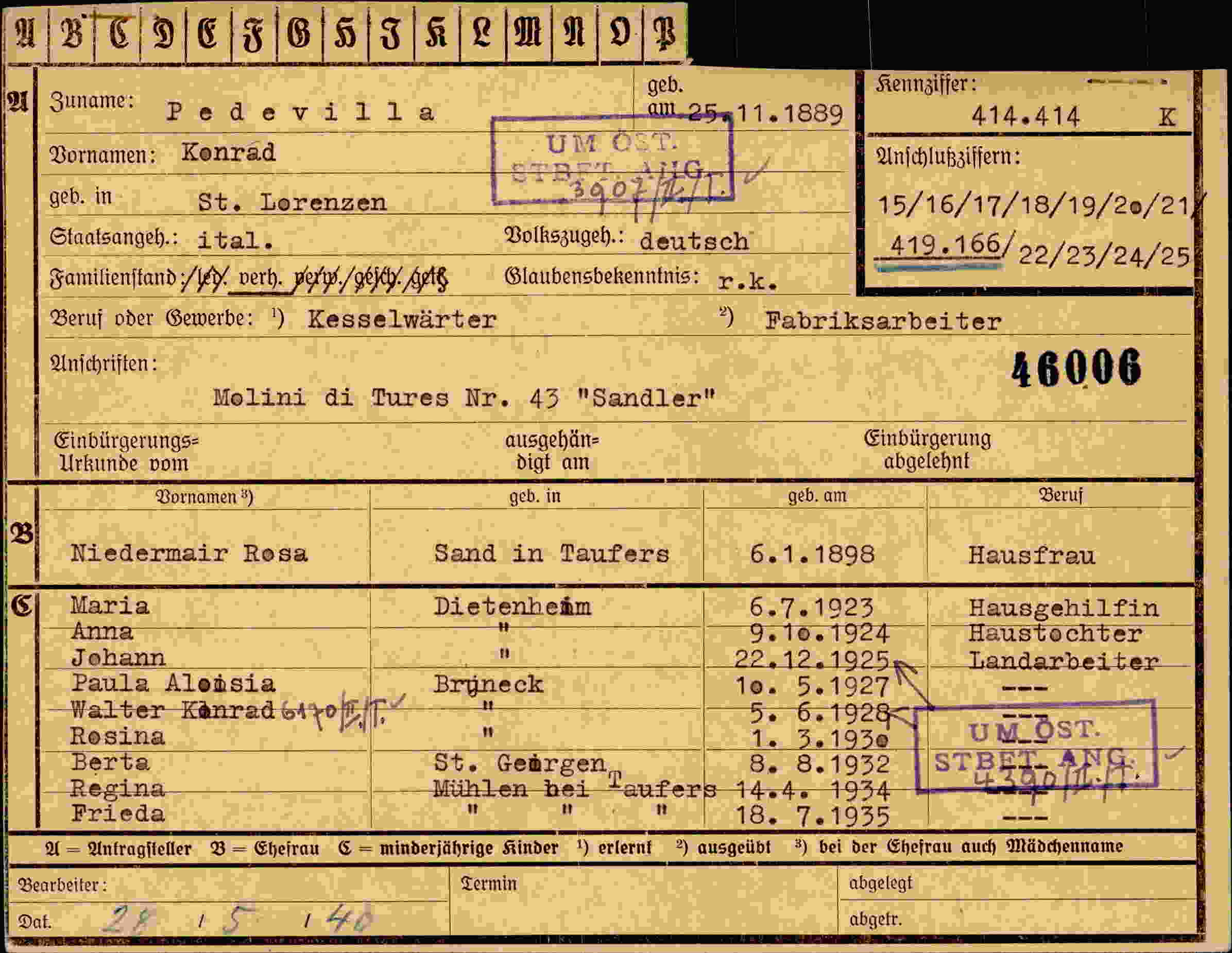 Dokument für Konrad Pedevilla