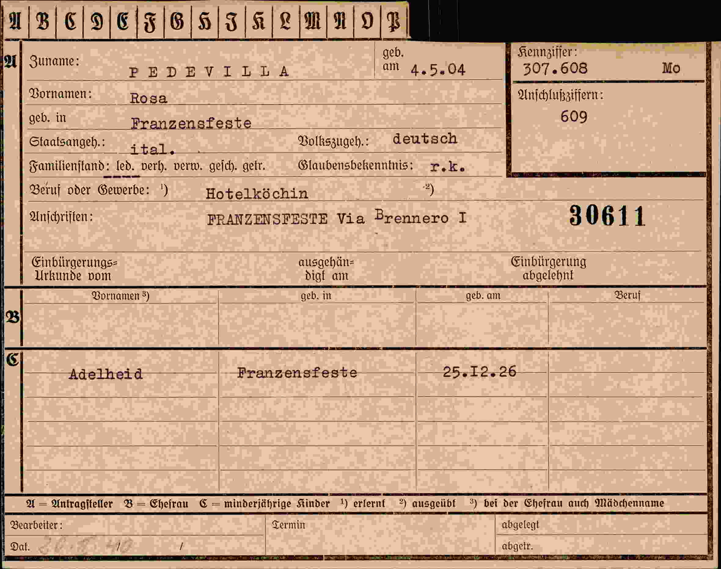 Dokument für Rosa Pedevilla
