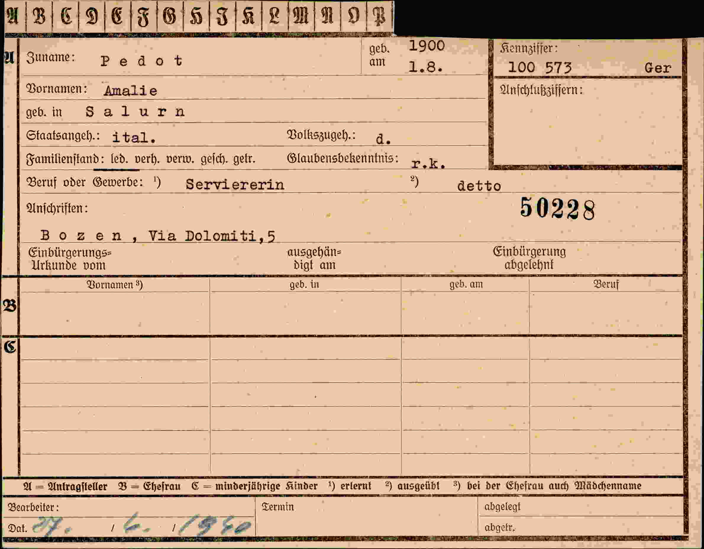 Dokument für Amalie Pedot