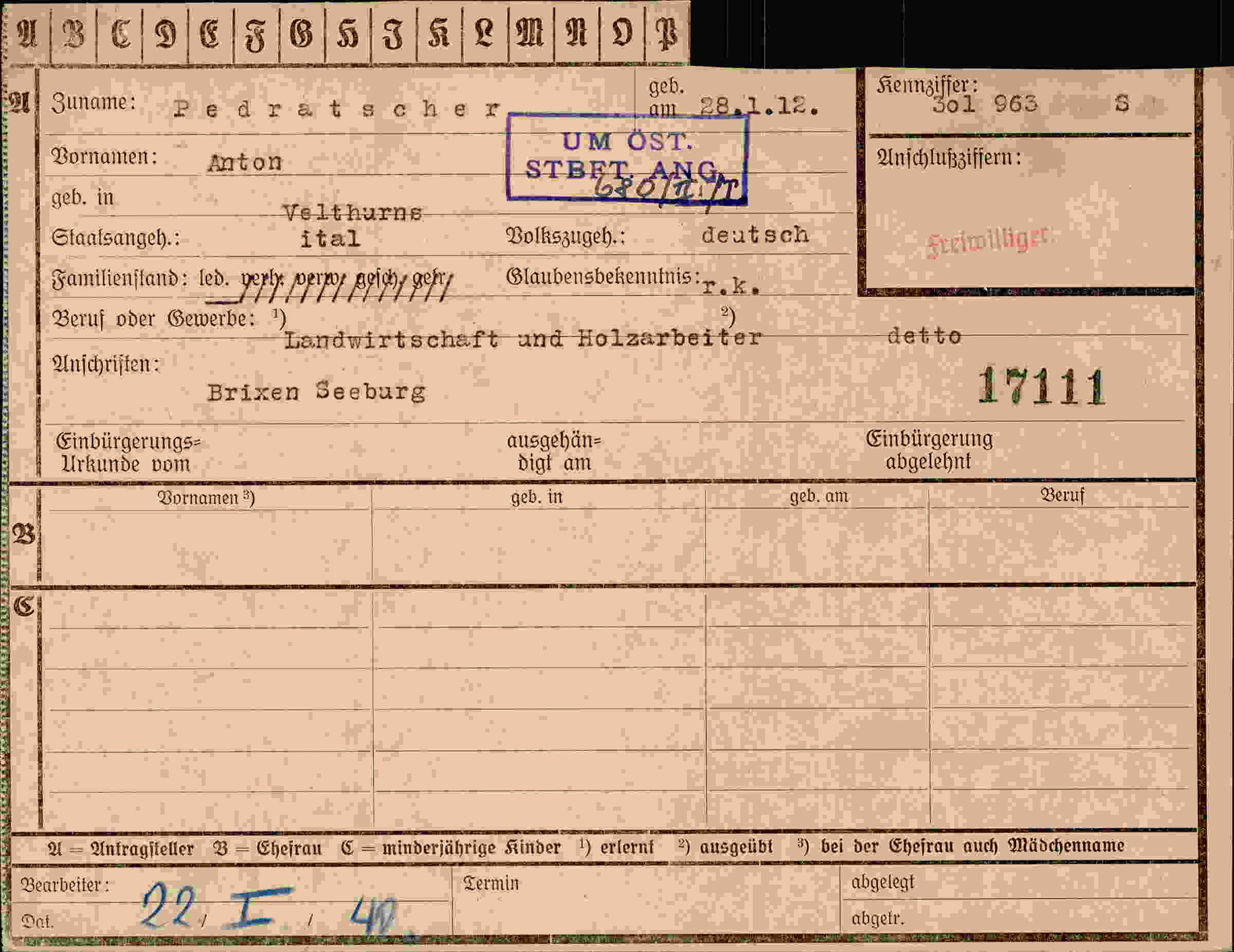 Dokument für Anton Pedratscher
