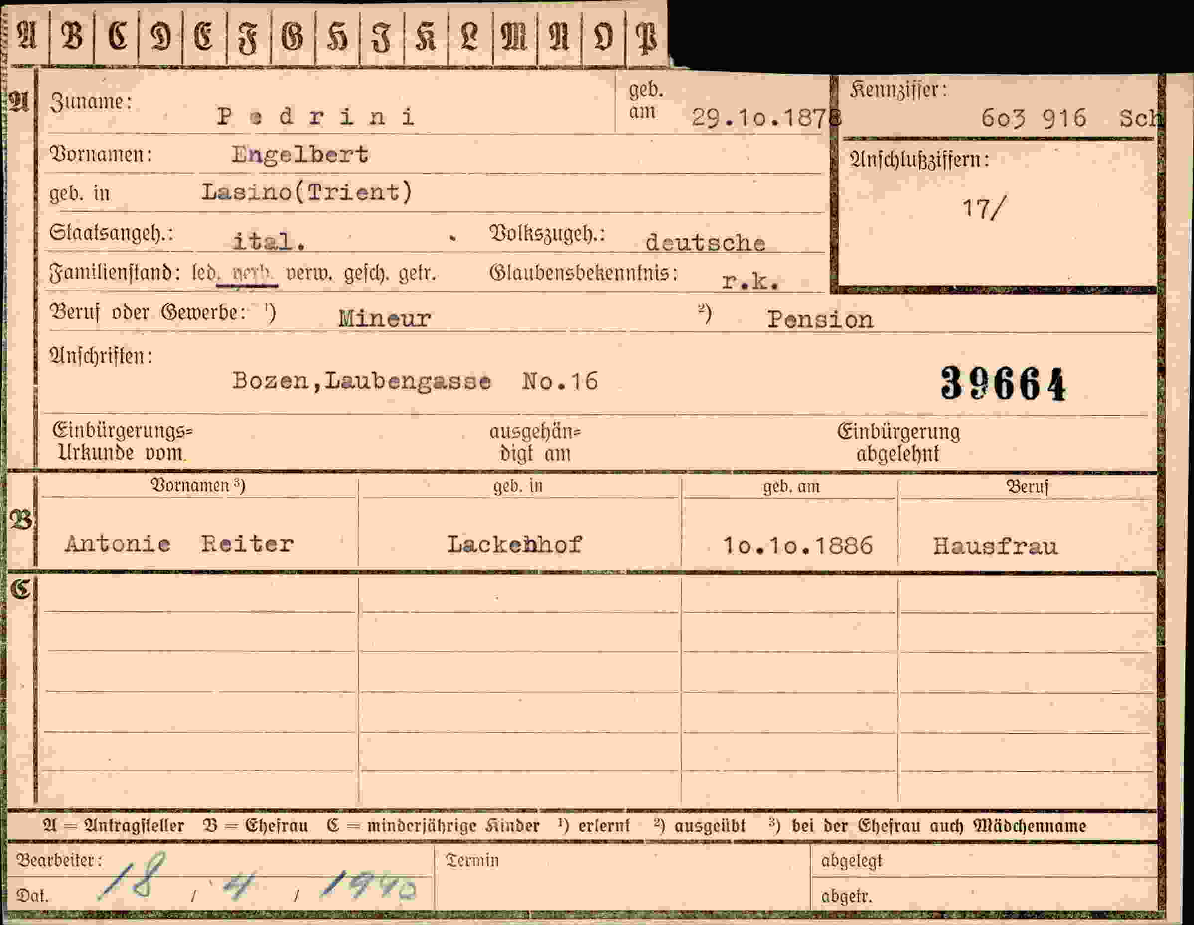 Dokument für Engelbert Pedrini