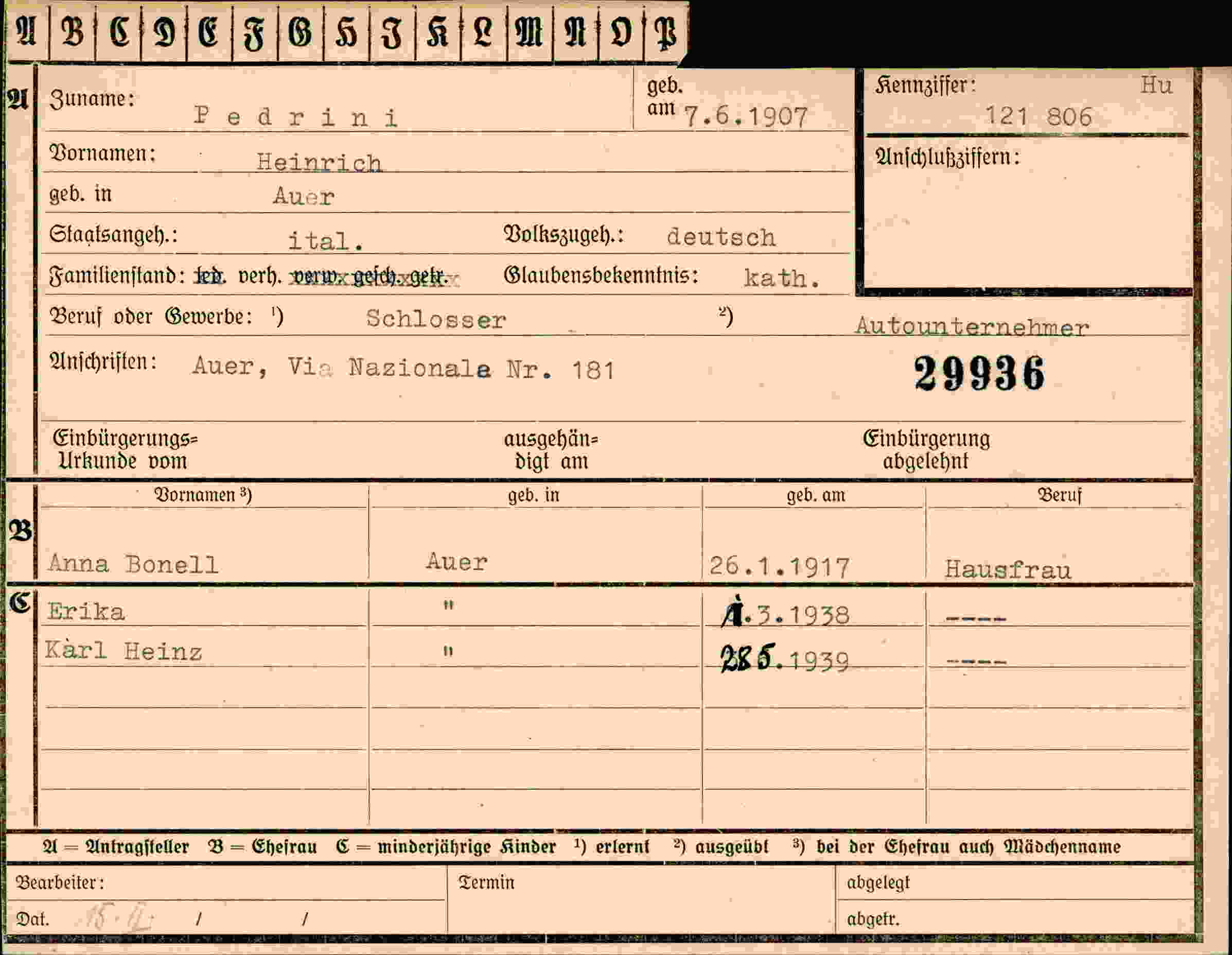 Dokument für Heinrich Pedrini