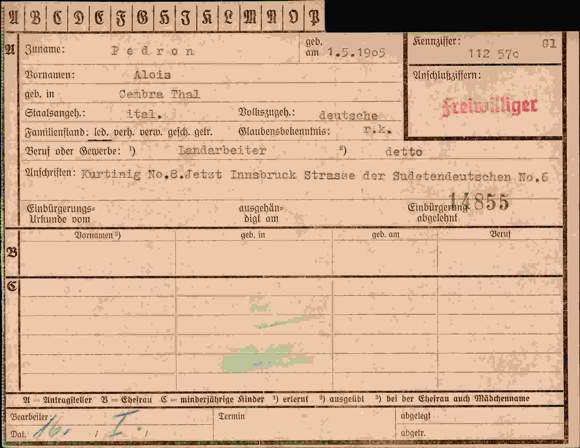 Dokument für Alois Pedron