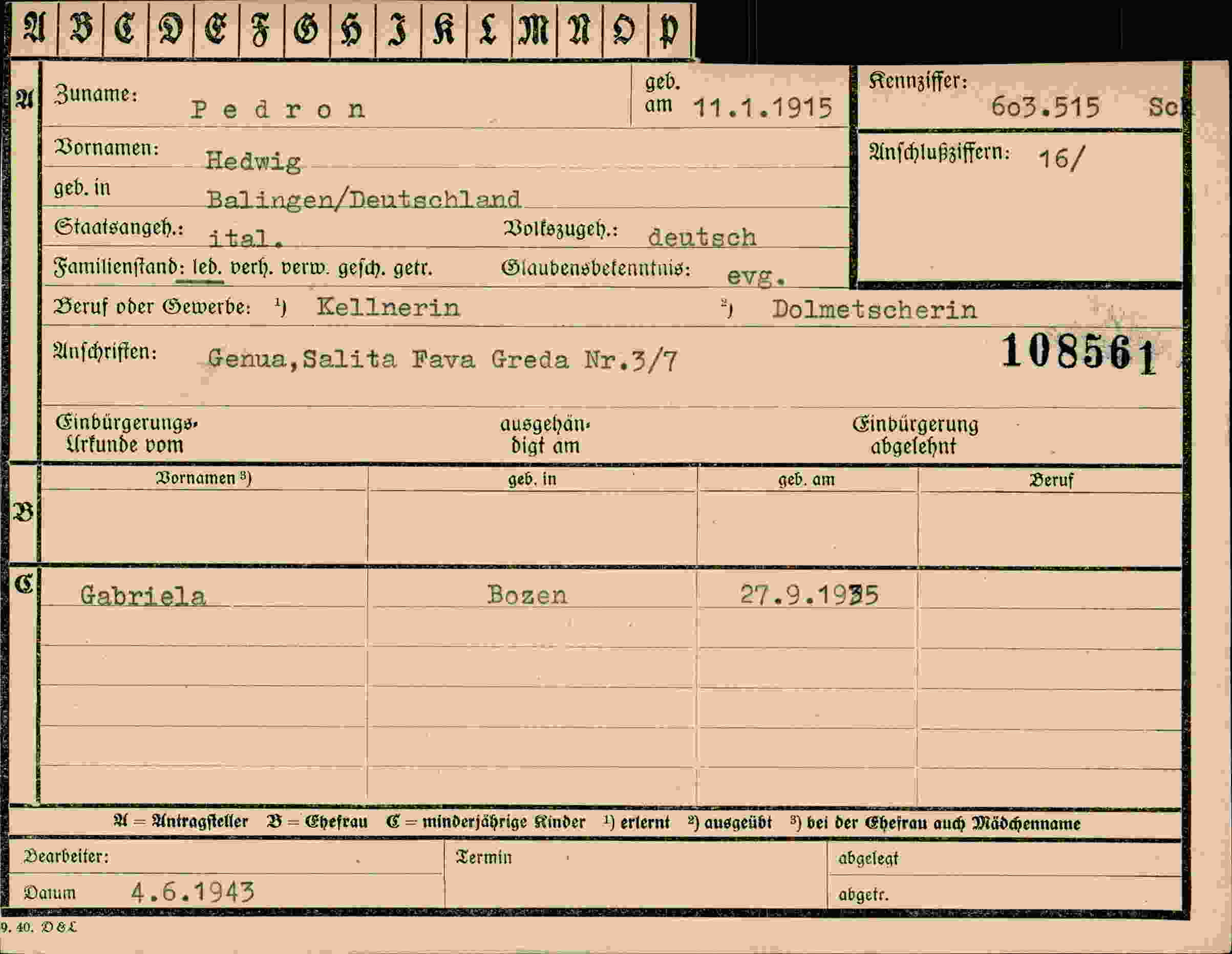 Dokument für Hedwig Pedron