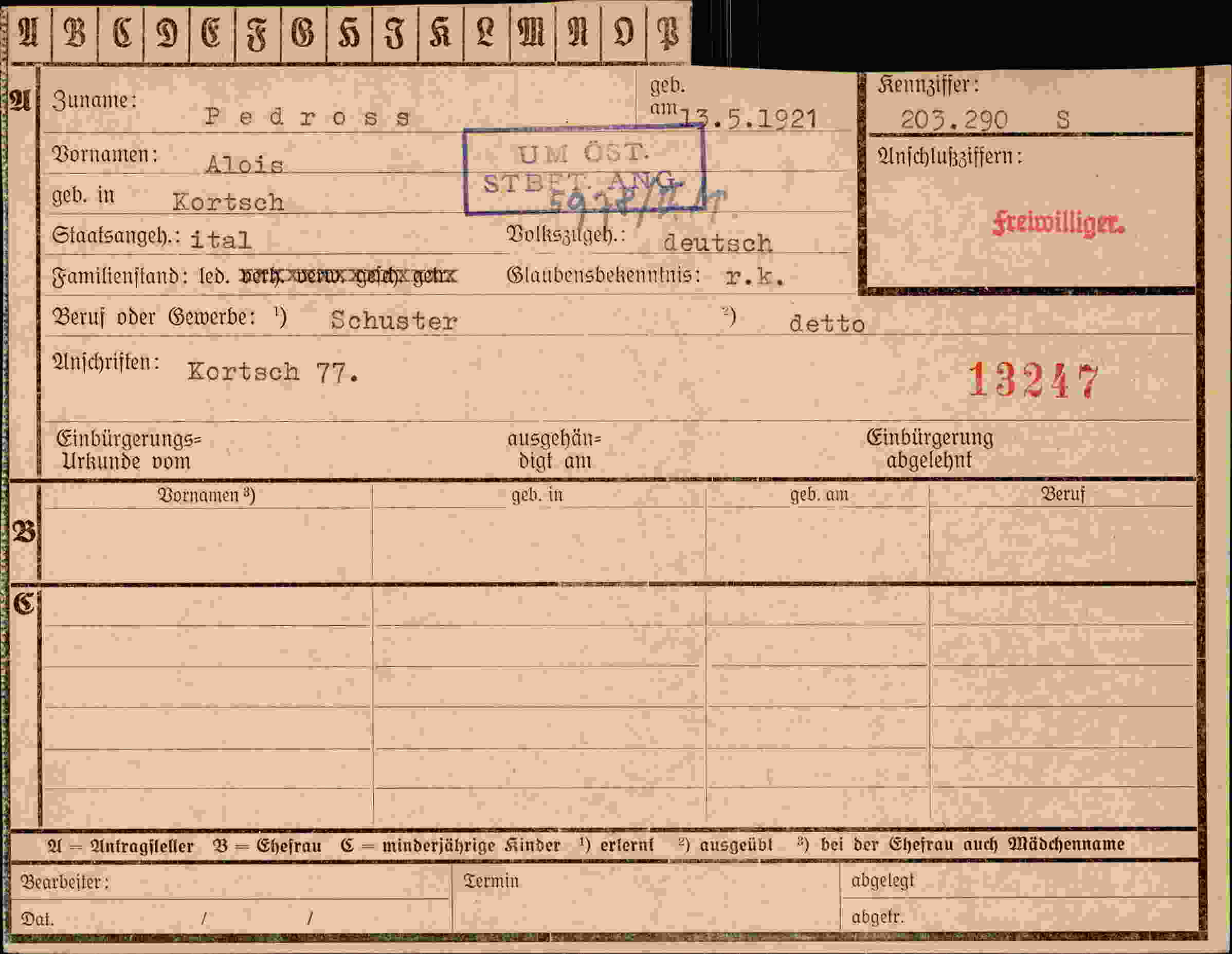 Dokument für Alois Pedross
