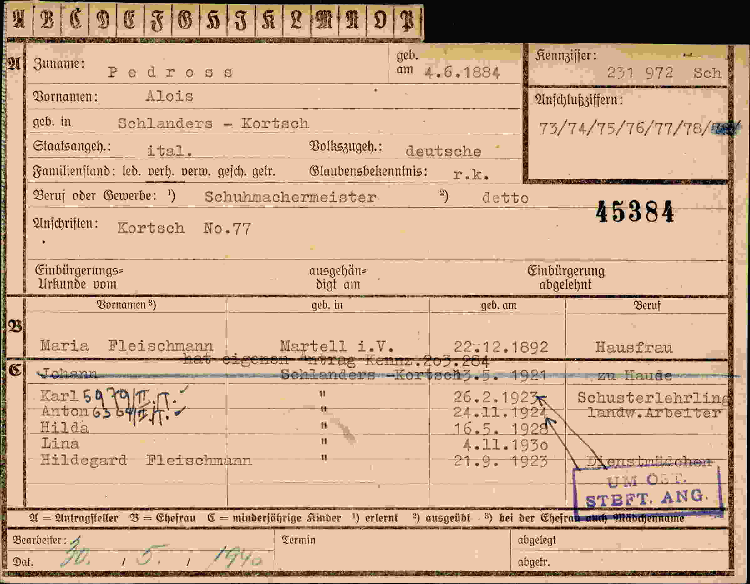 Dokument für Alois Pedross