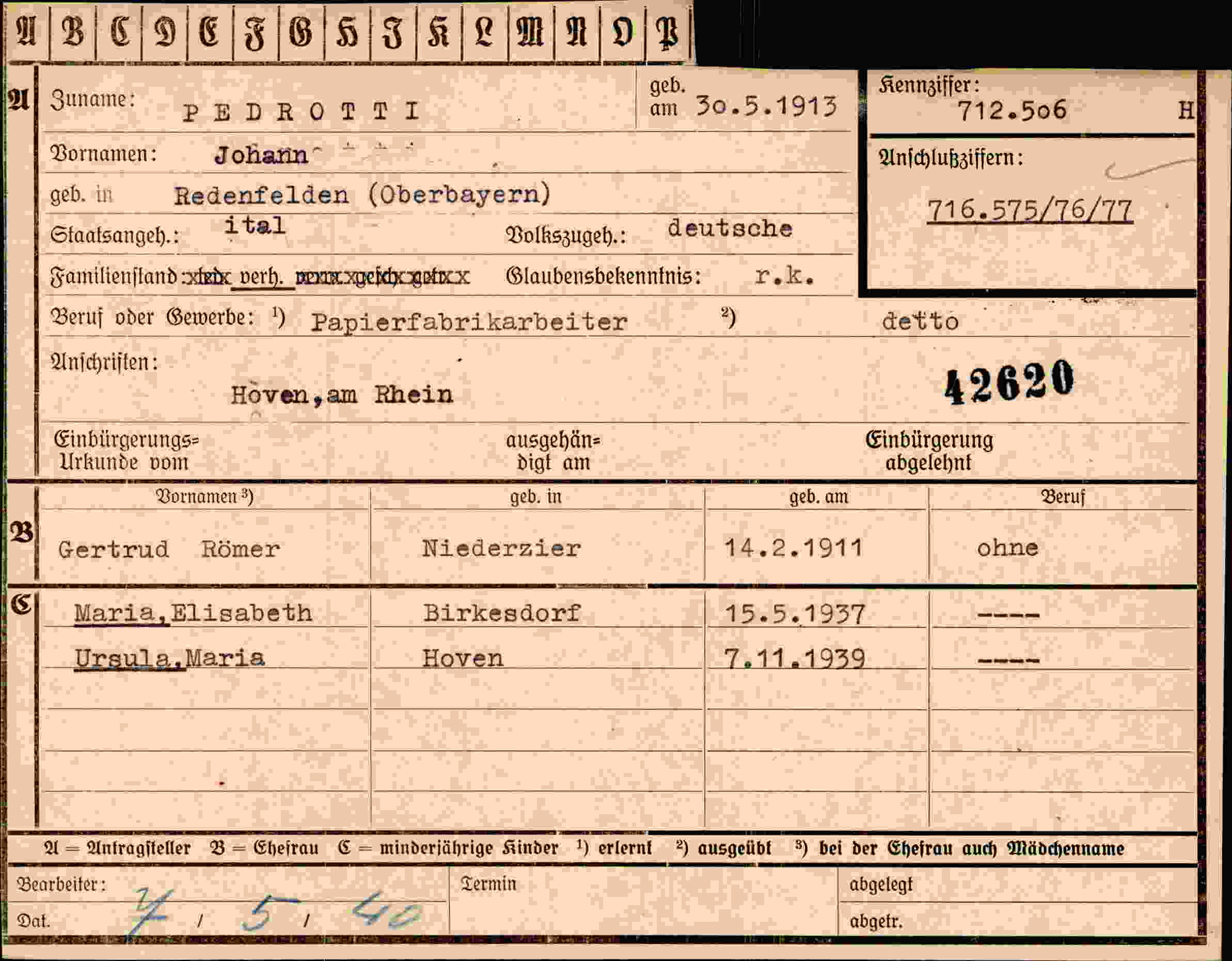 Vorderseite des Dokuments