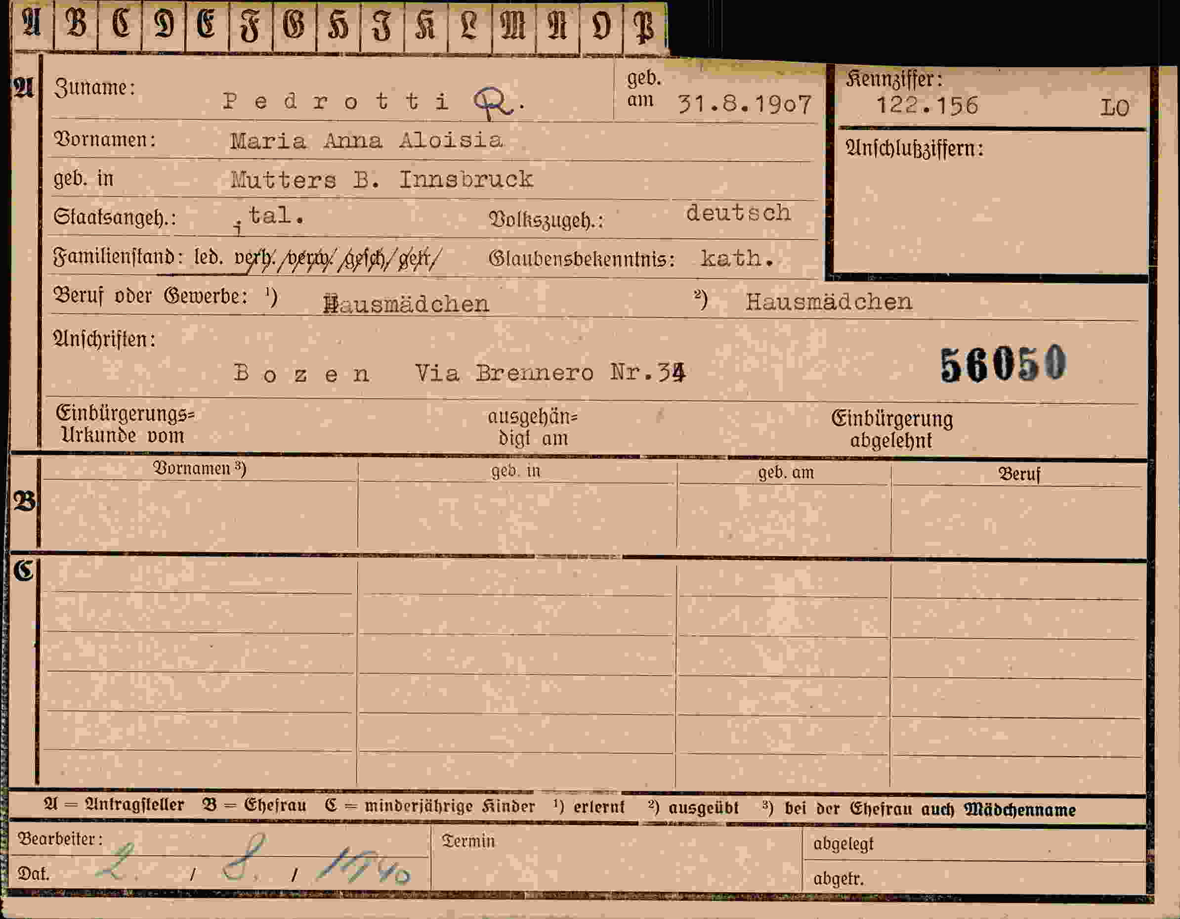 Dokument für Maria Anna Aloisia Pedrotti