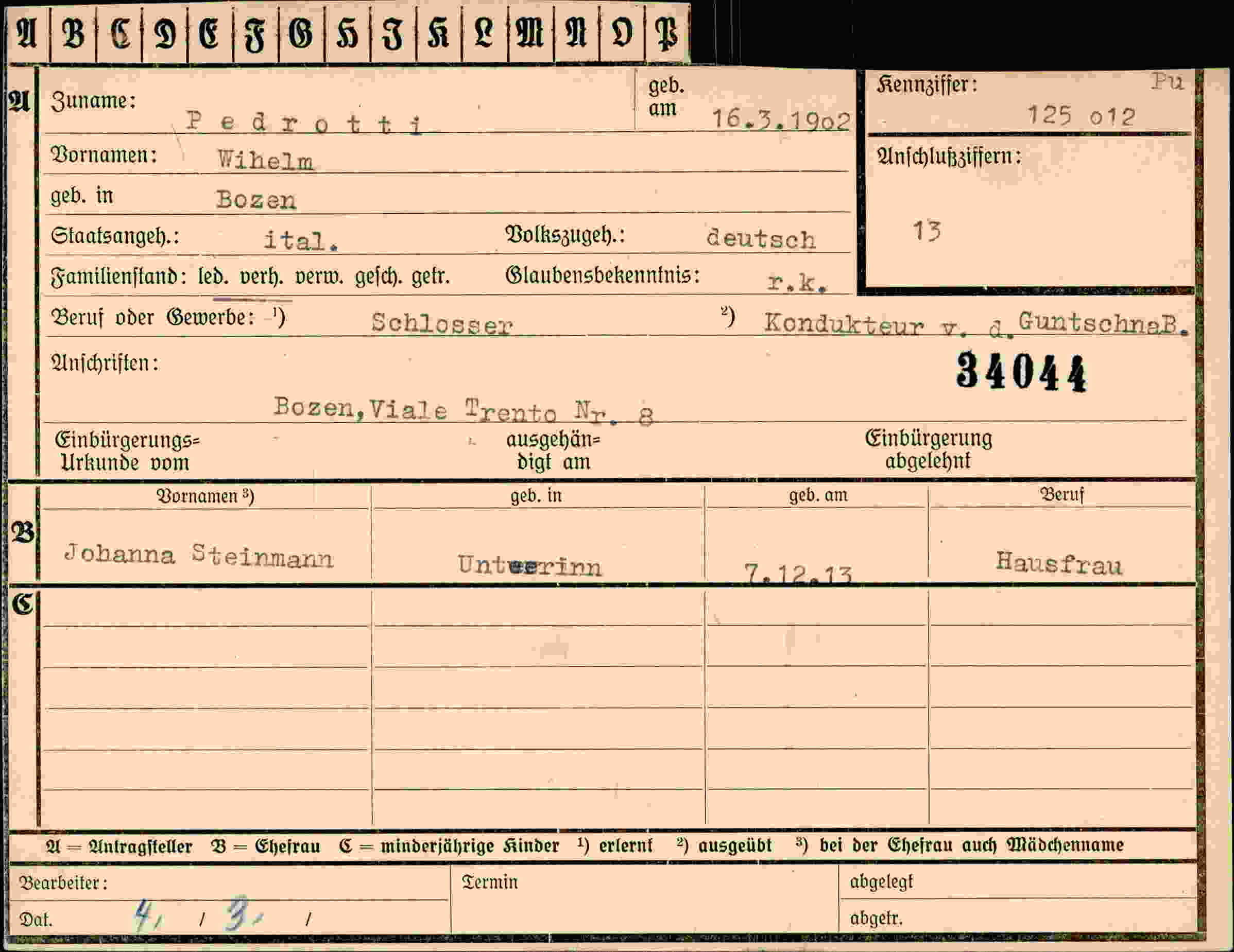 Dokument für Wihelm Pedro