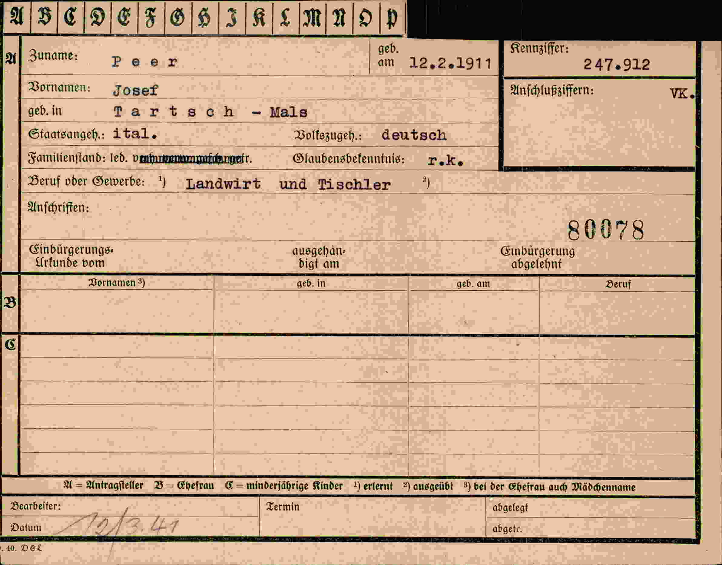 Vorderseite des Dokuments