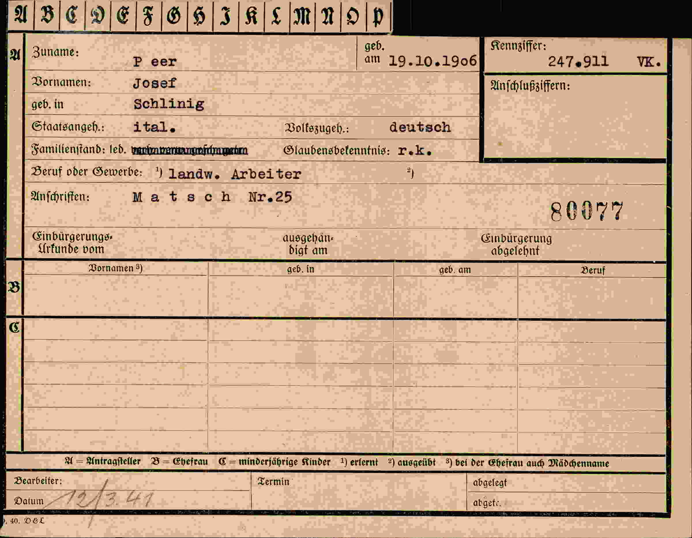 Vorderseite des Dokuments