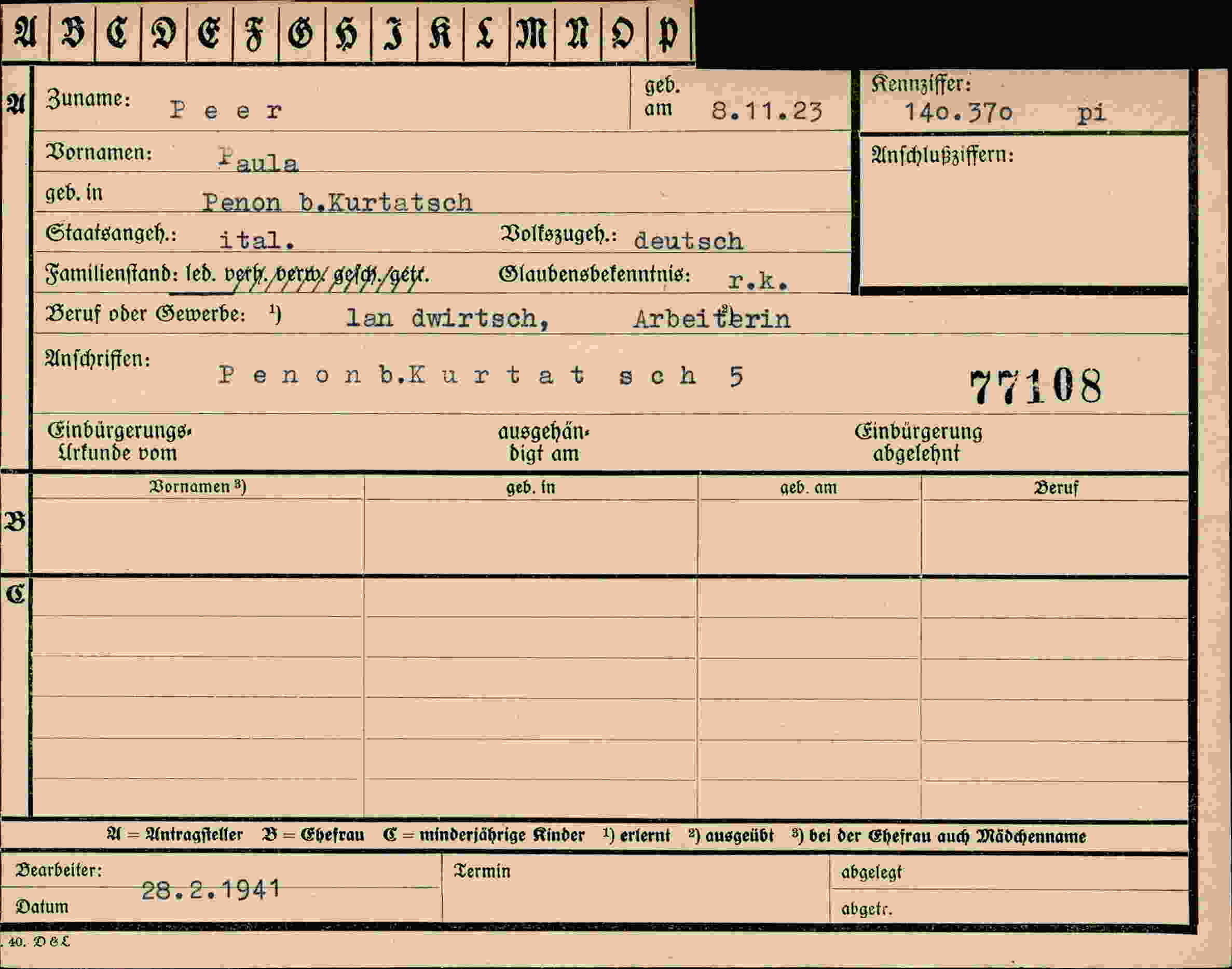 Vorderseite des Dokuments