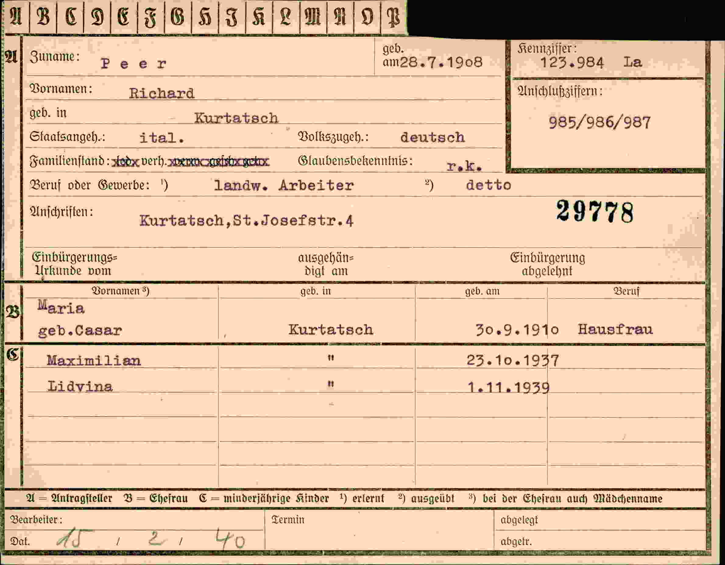 Vorderseite des Dokuments