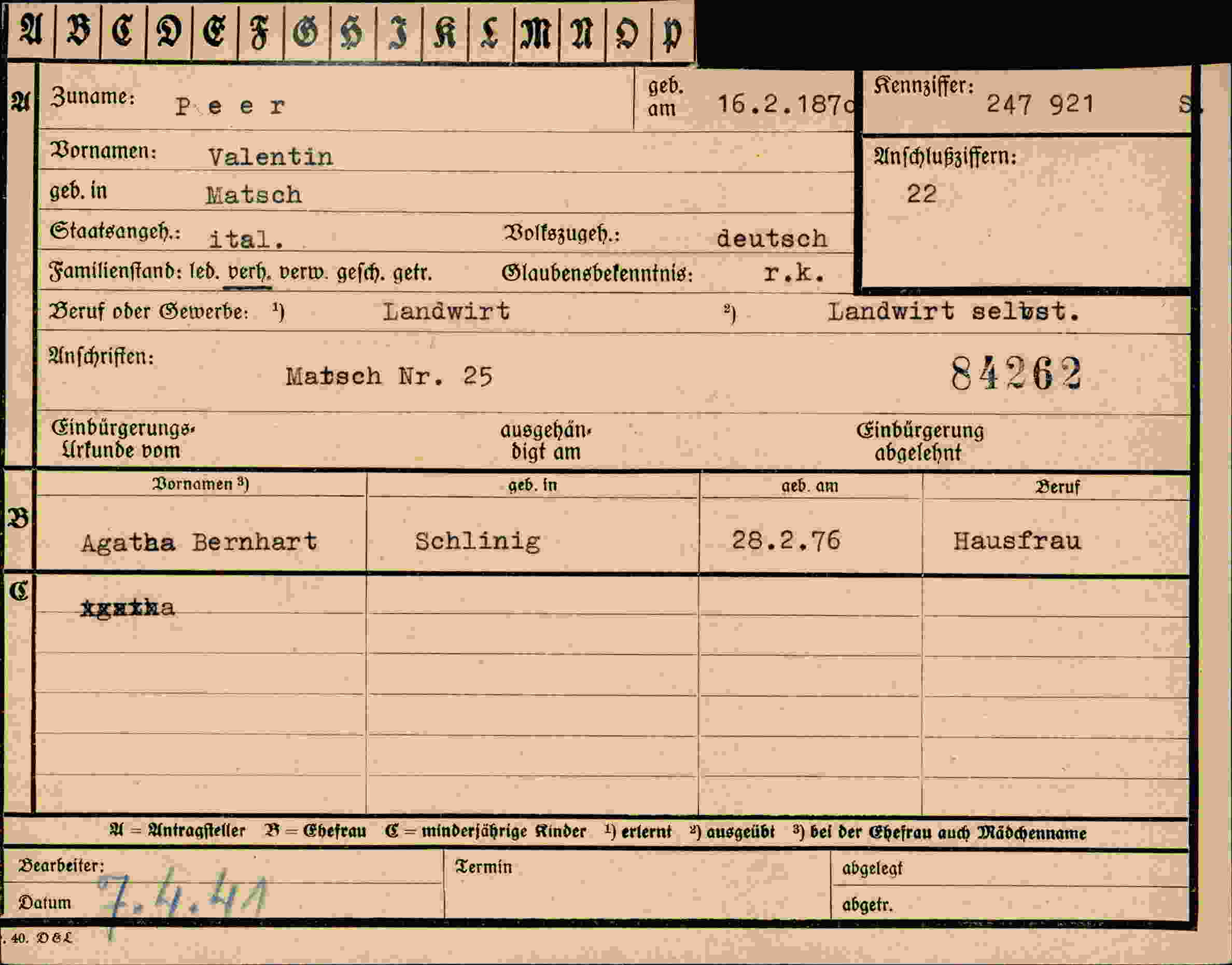 Vorderseite des Dokuments