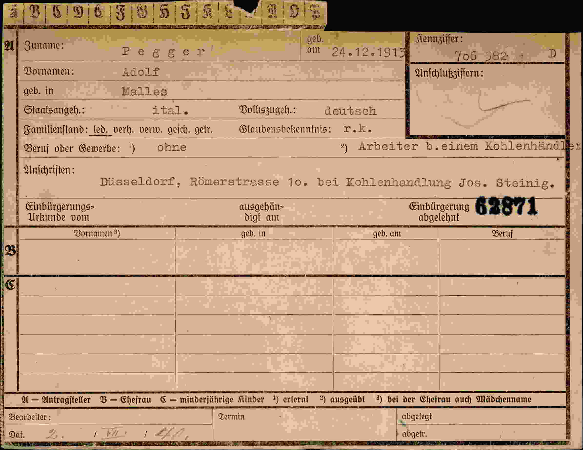 Dokument für Adolf Pegger