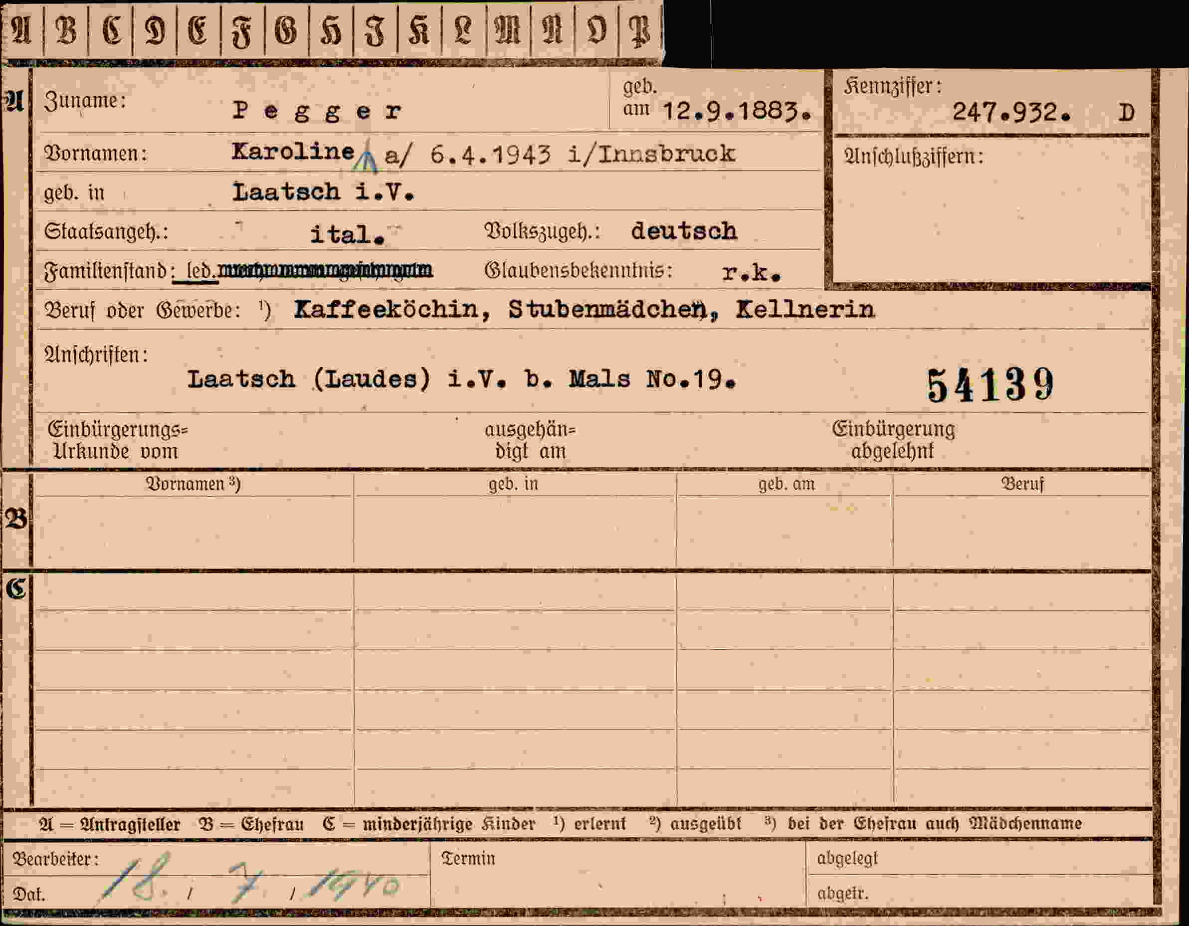 Dokument für Karoline Pegger