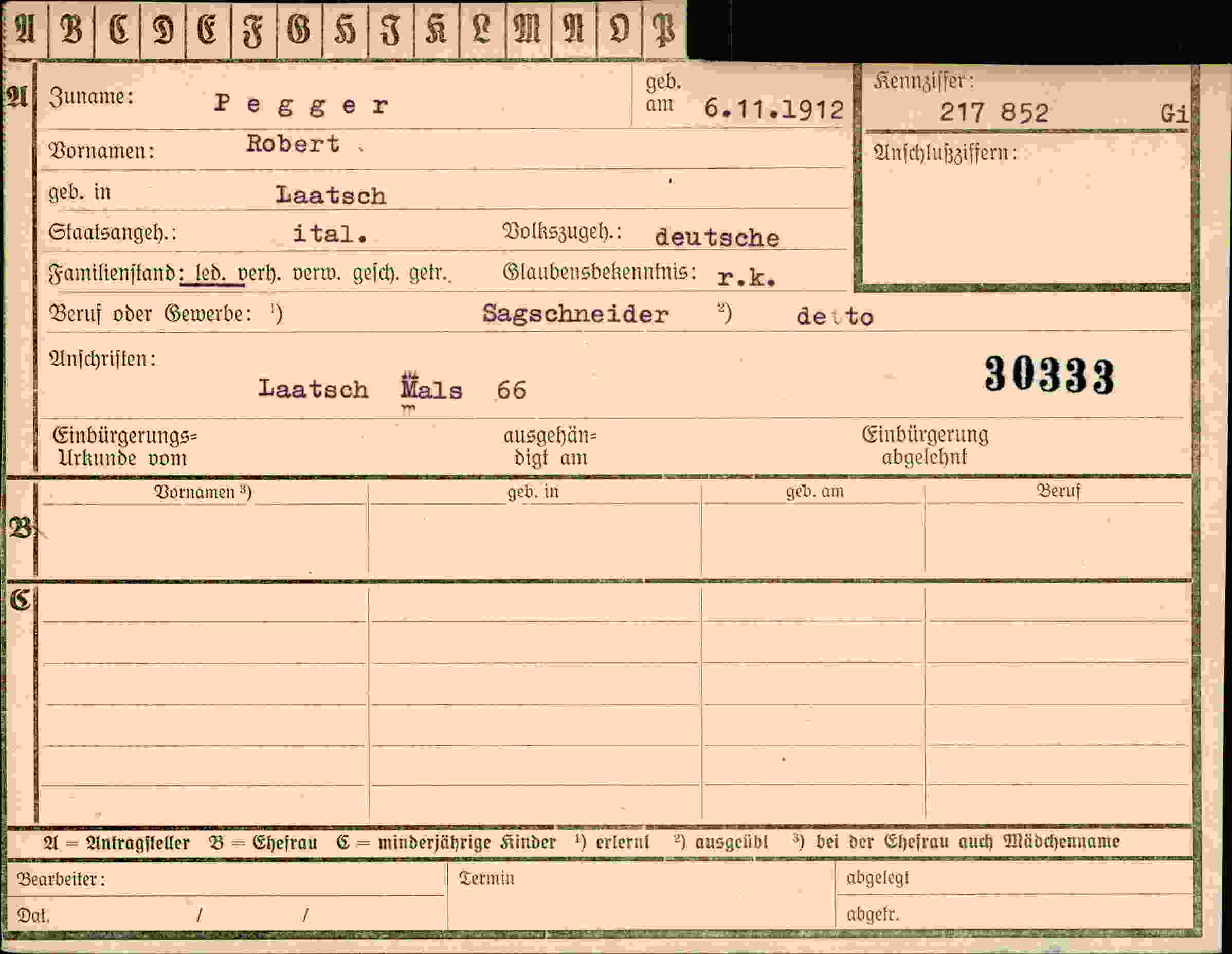 Vorderseite des Dokuments