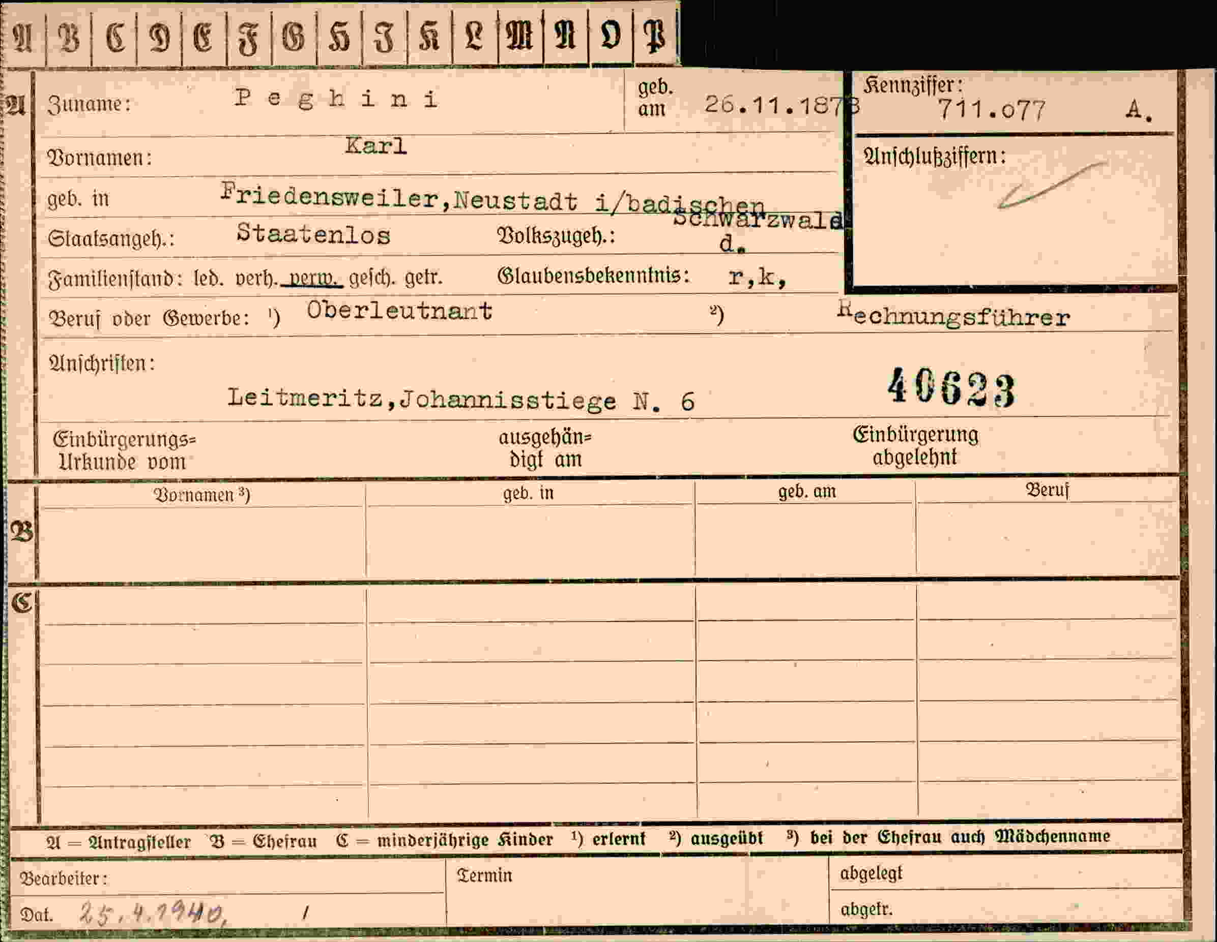 Dokument für Karl Peghini