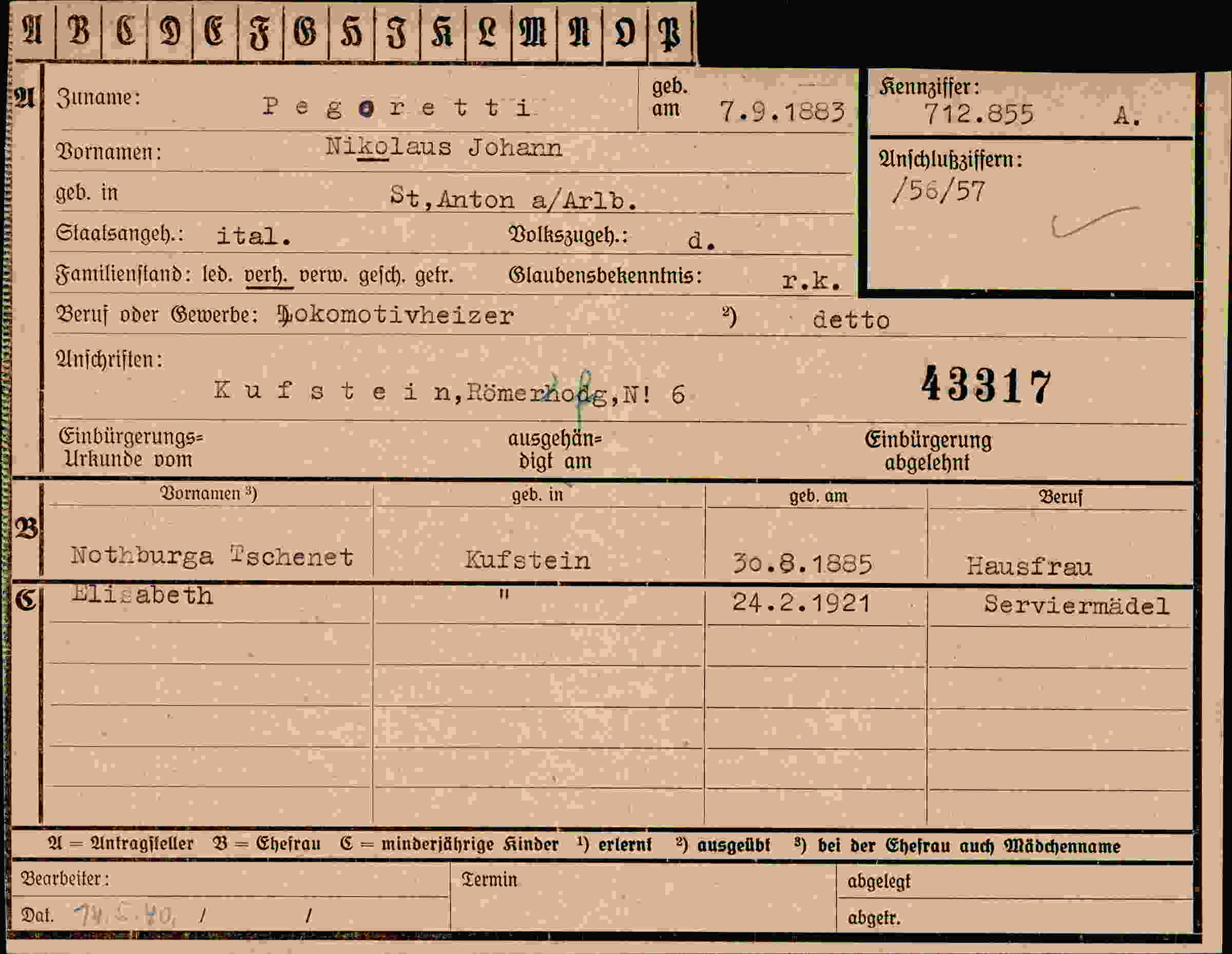Dokument für Nikolaus Johann Pegeretti