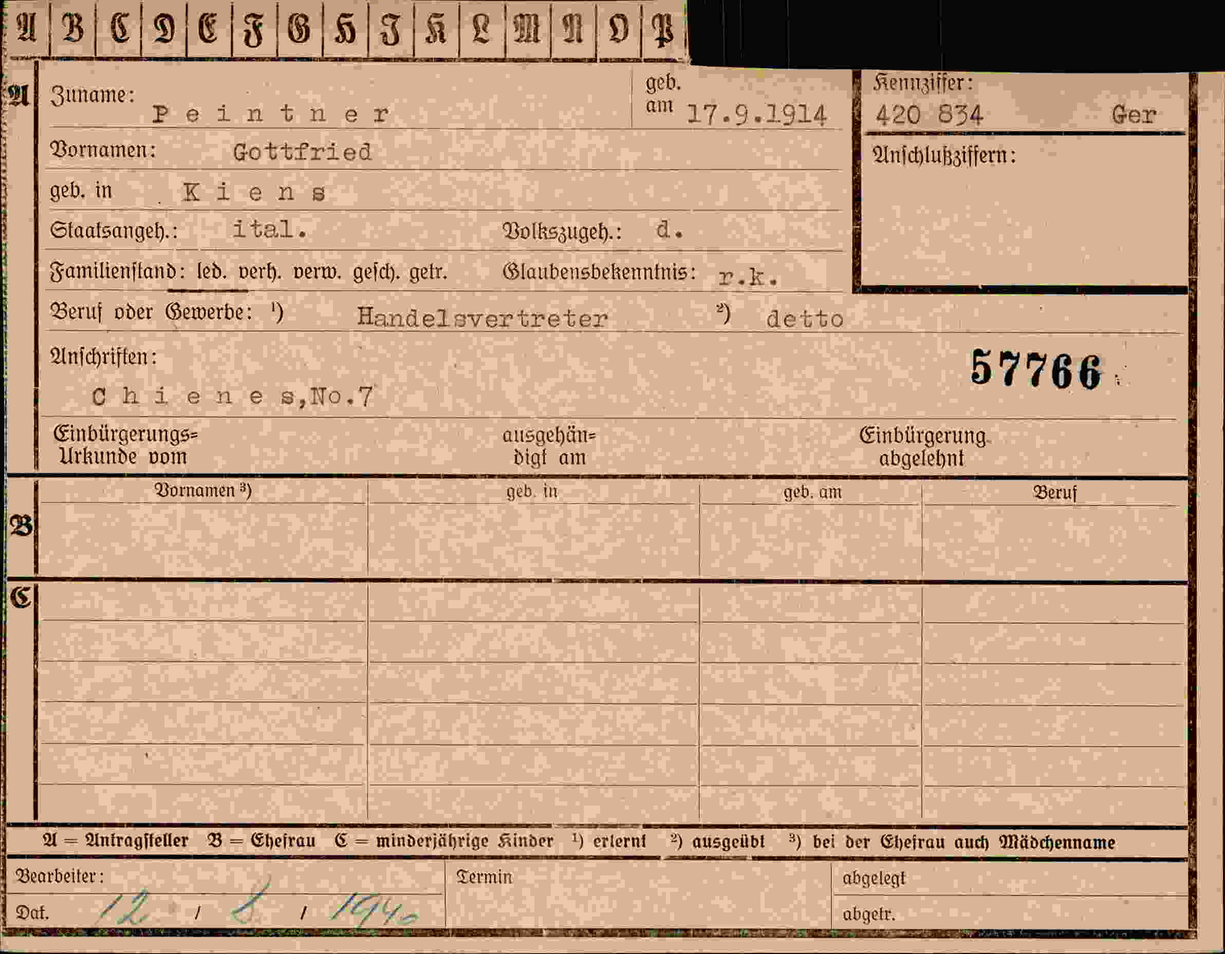 Dokument für Gottfried Peintner
