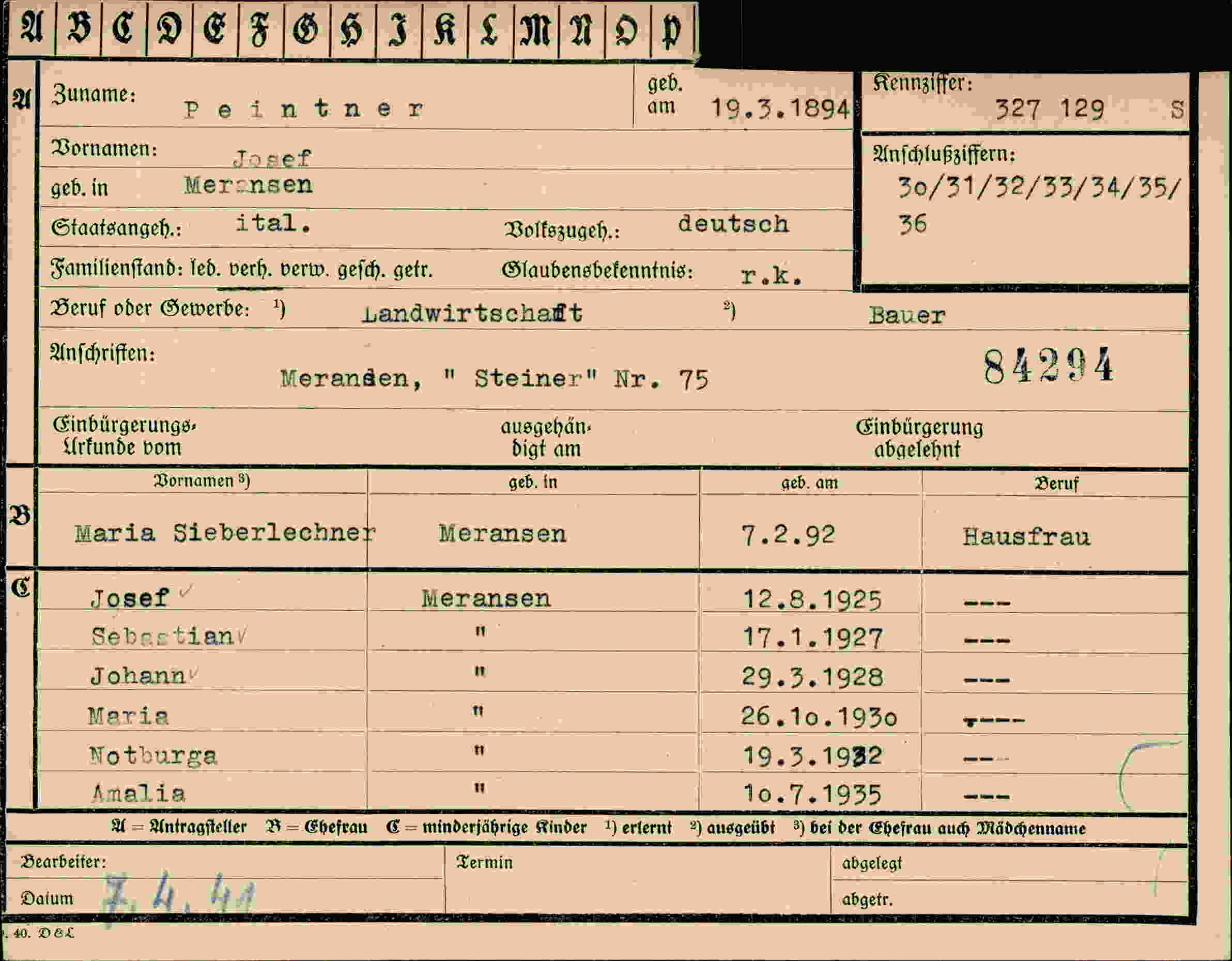 Vorderseite des Dokuments