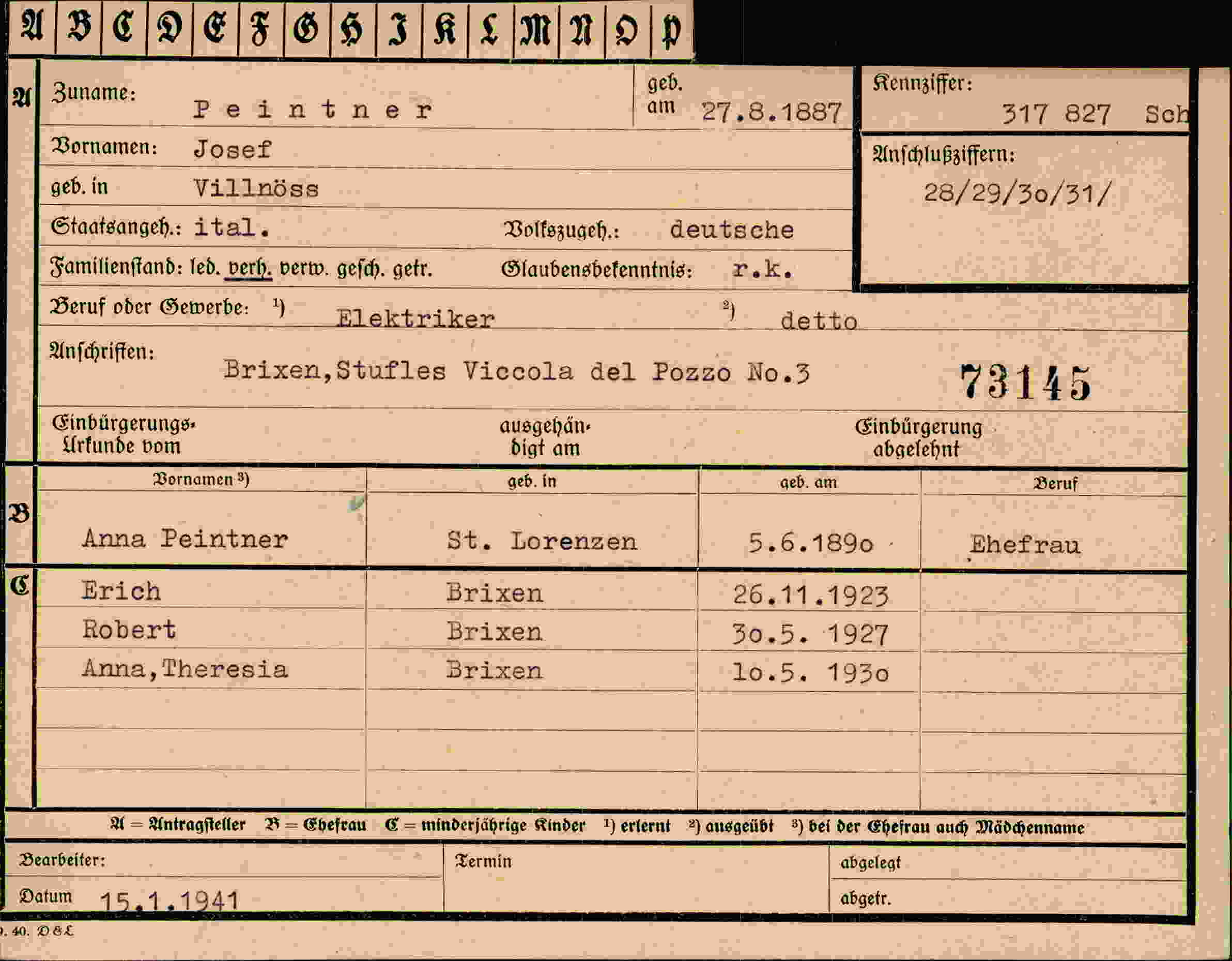 Dokument für Josef Peintner