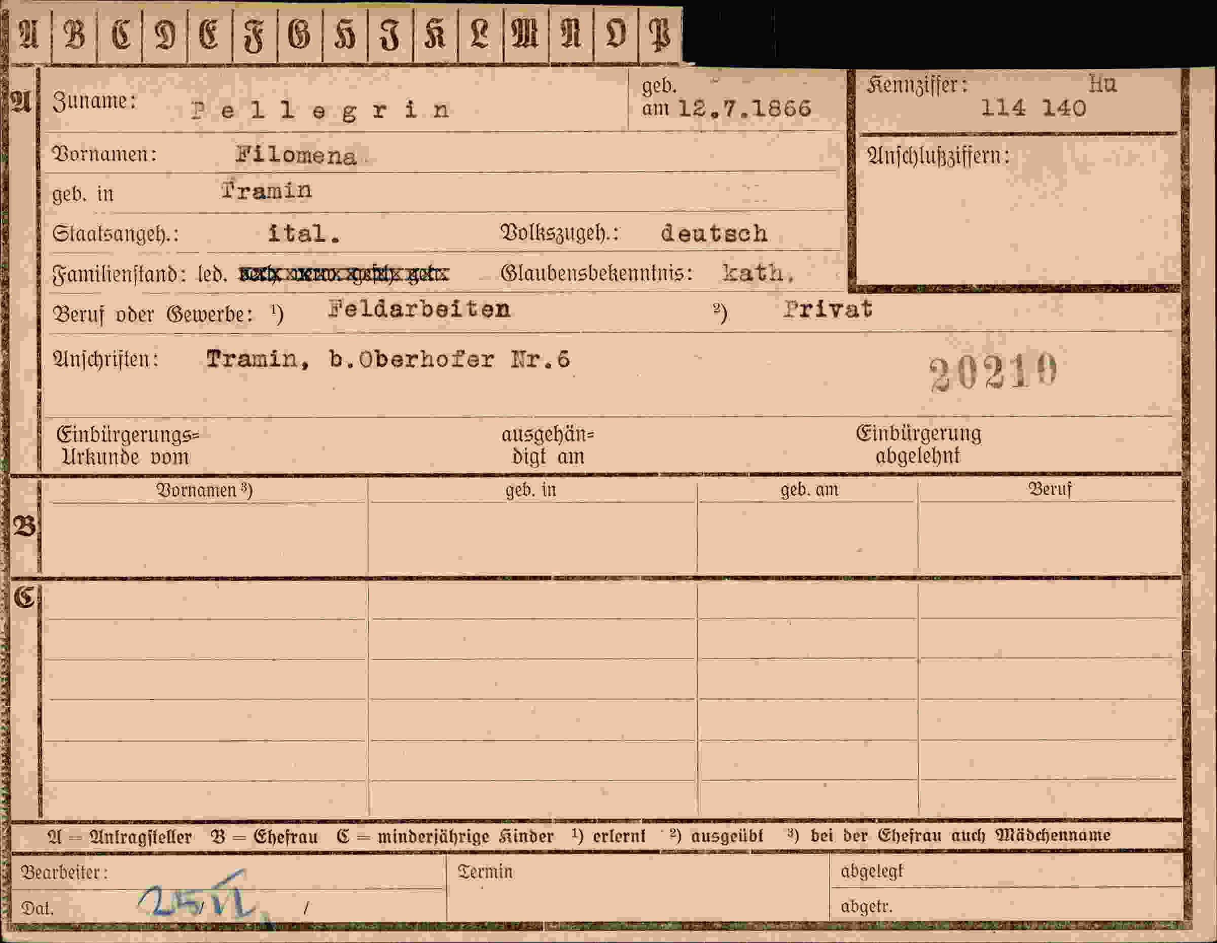 Dokument für Filomena Pellegrin