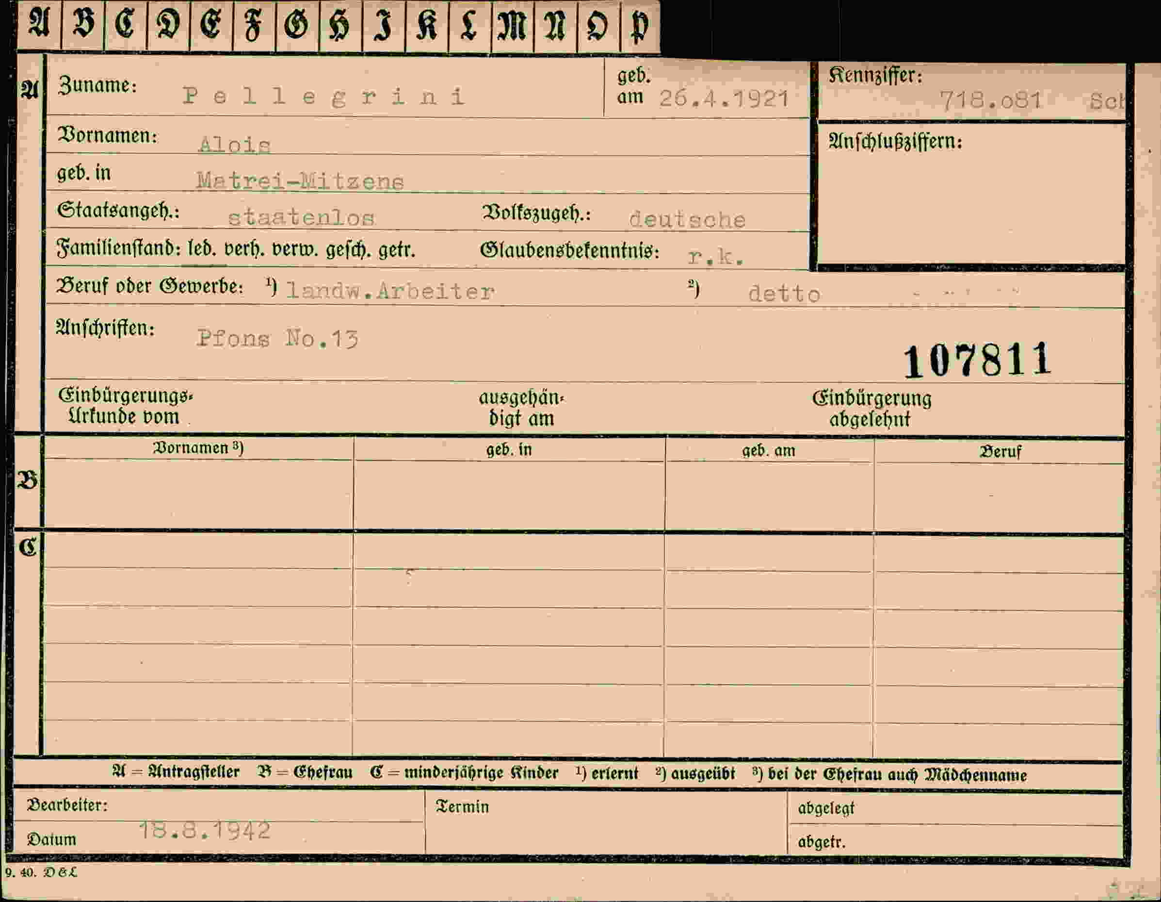 Dokument für Alois Pellegrini