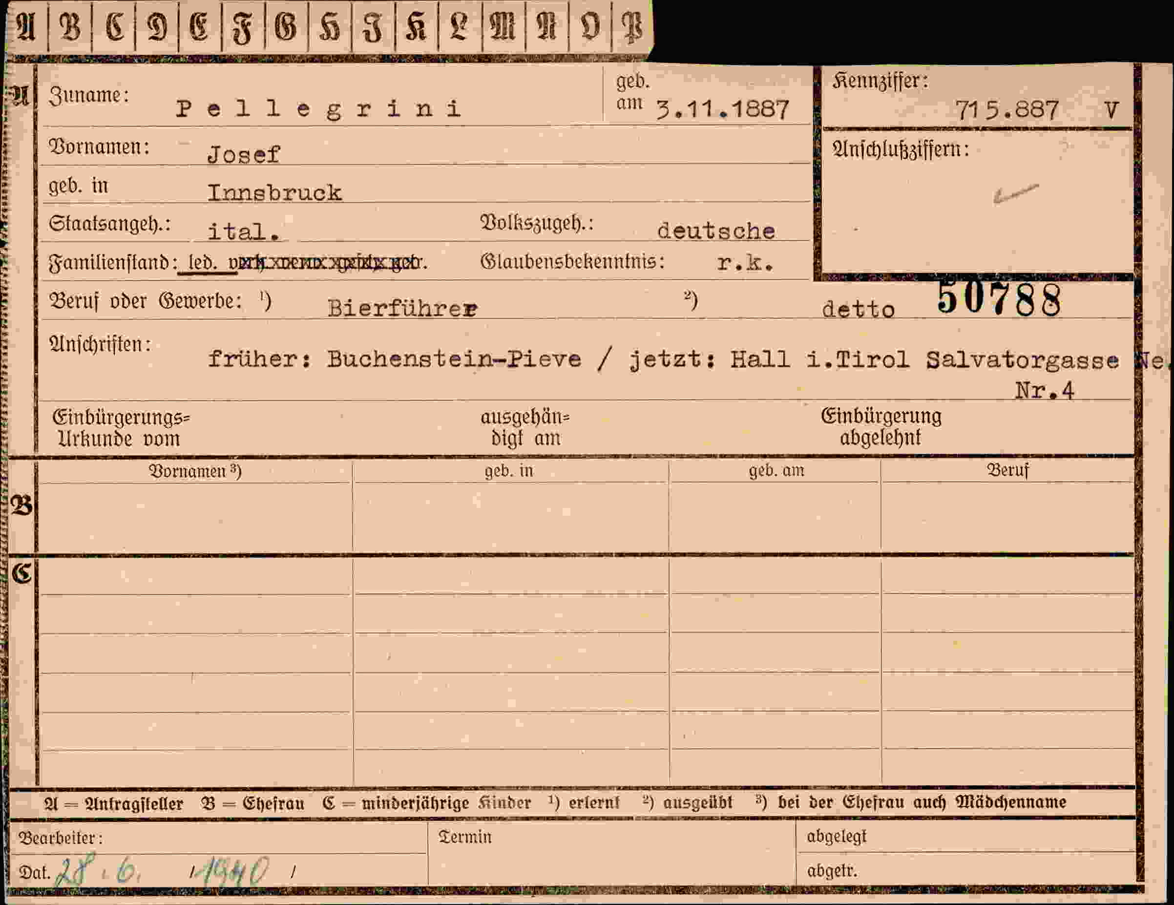 Dokument für Josef Pellegrini