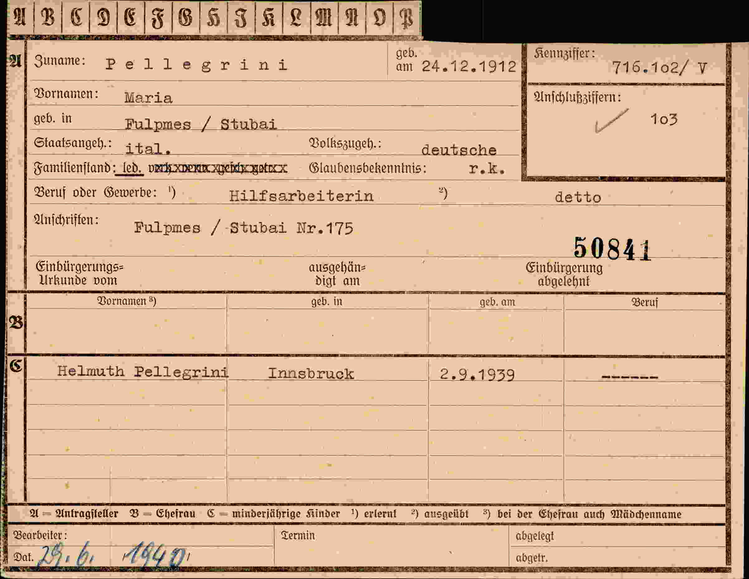 Dokument für Maria Pellegrini