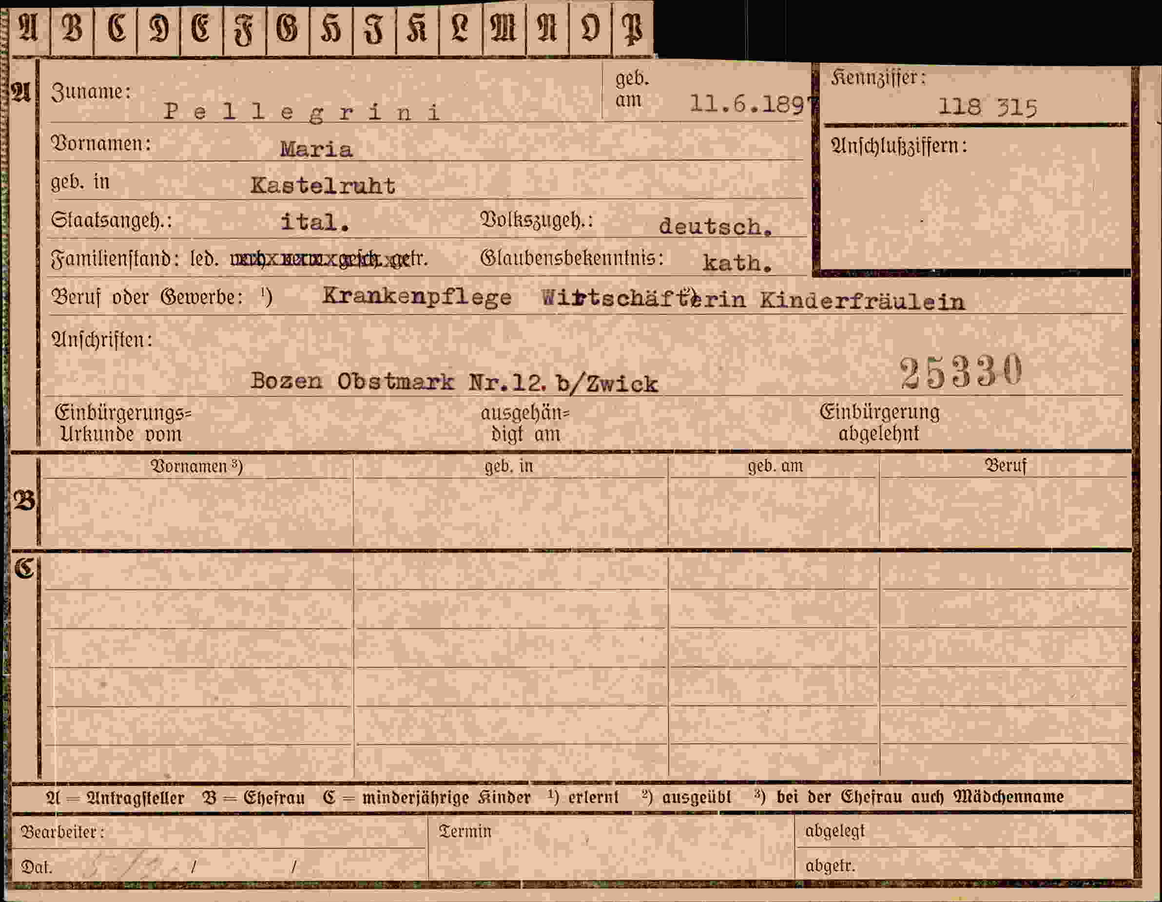 Dokument für Maria Pellegrini
