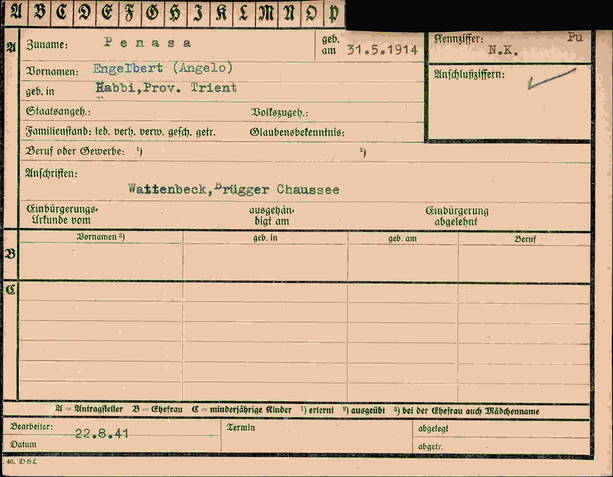 Dokument für Engelbert Angelo Penasa