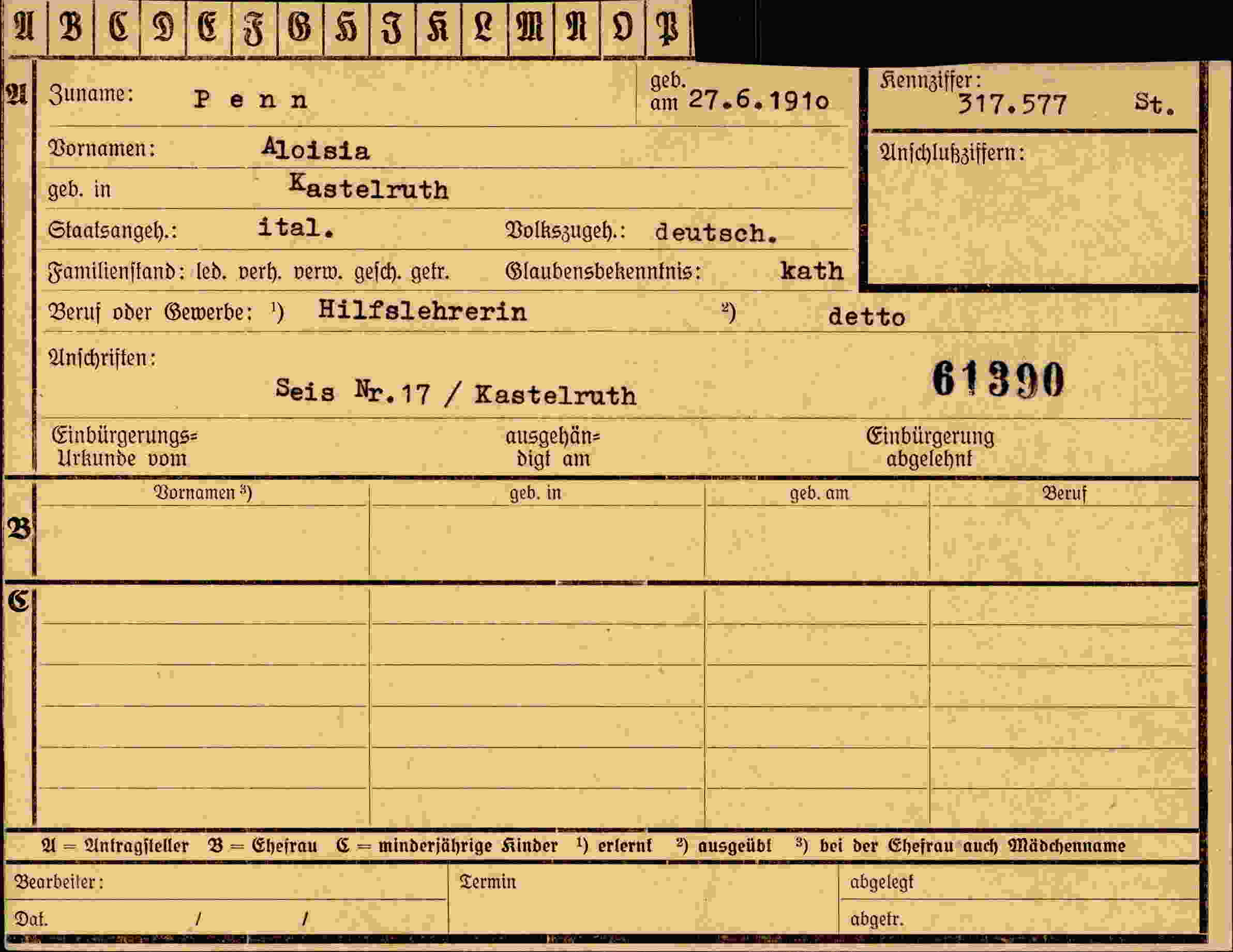 Dokument für Aloisia Penn