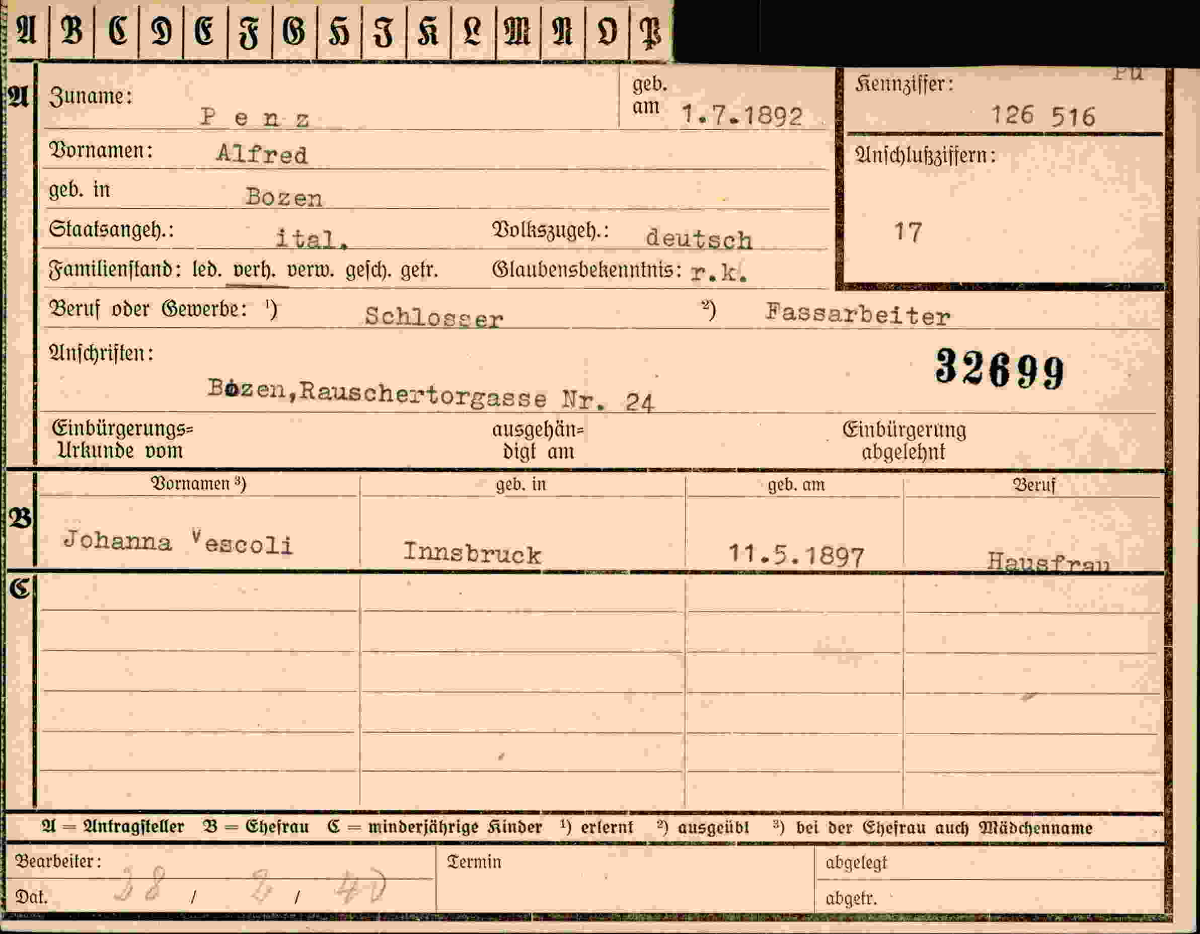 Vorderseite des Dokuments