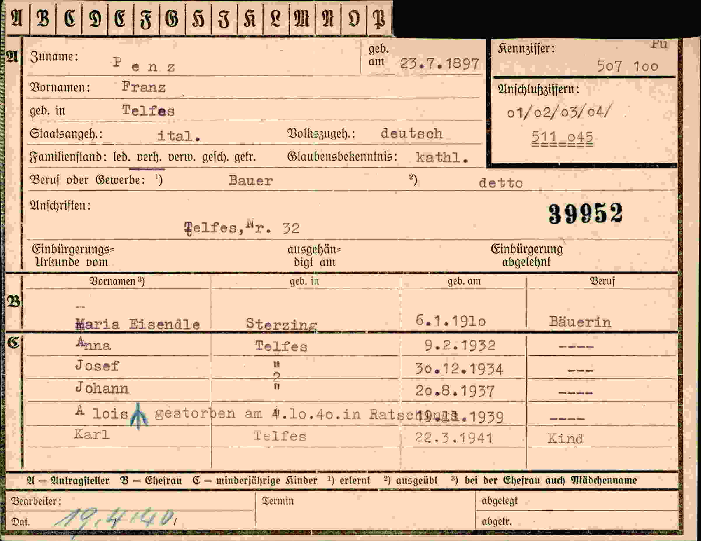 Dokument für Franz Penz