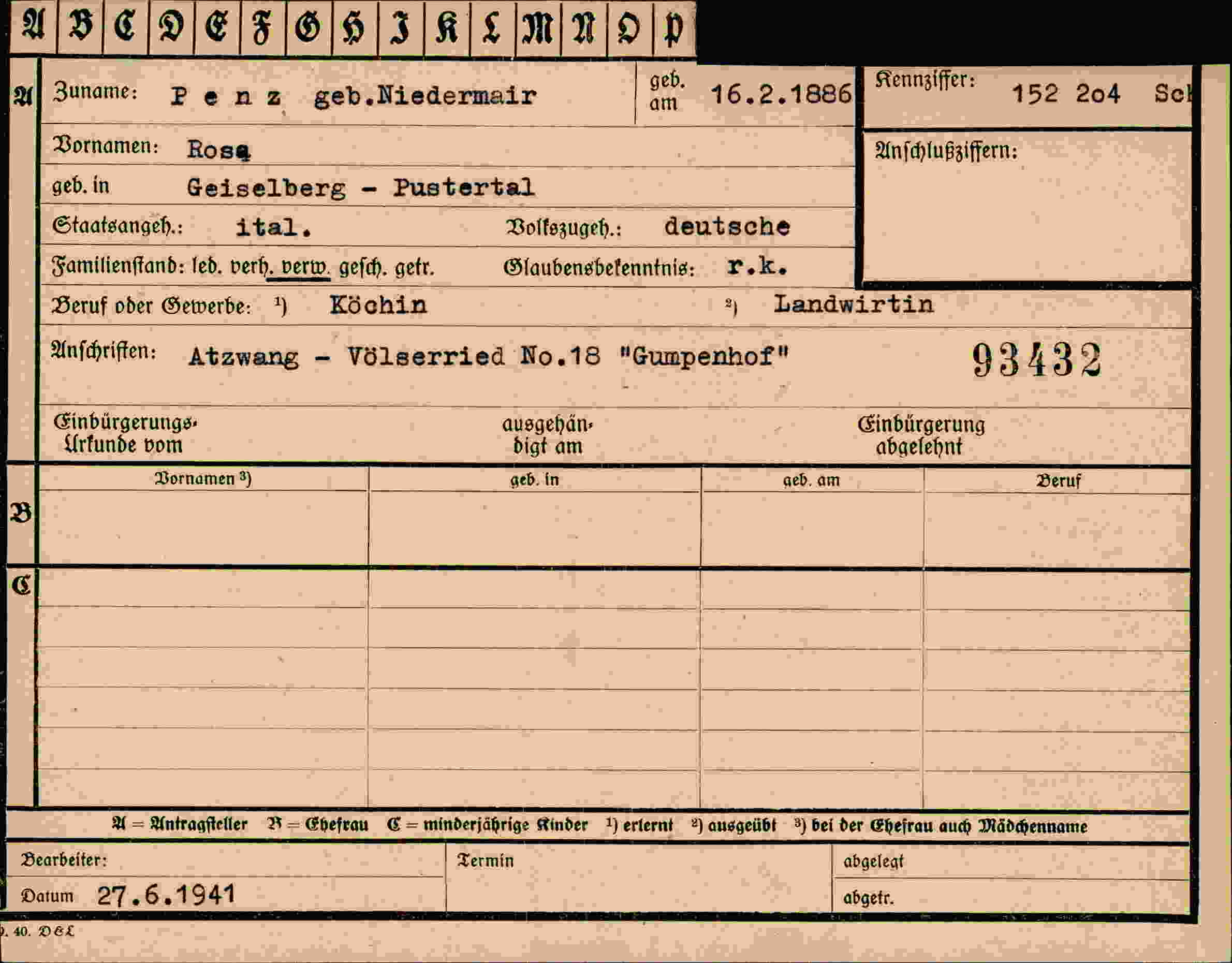 Vorderseite des Dokuments