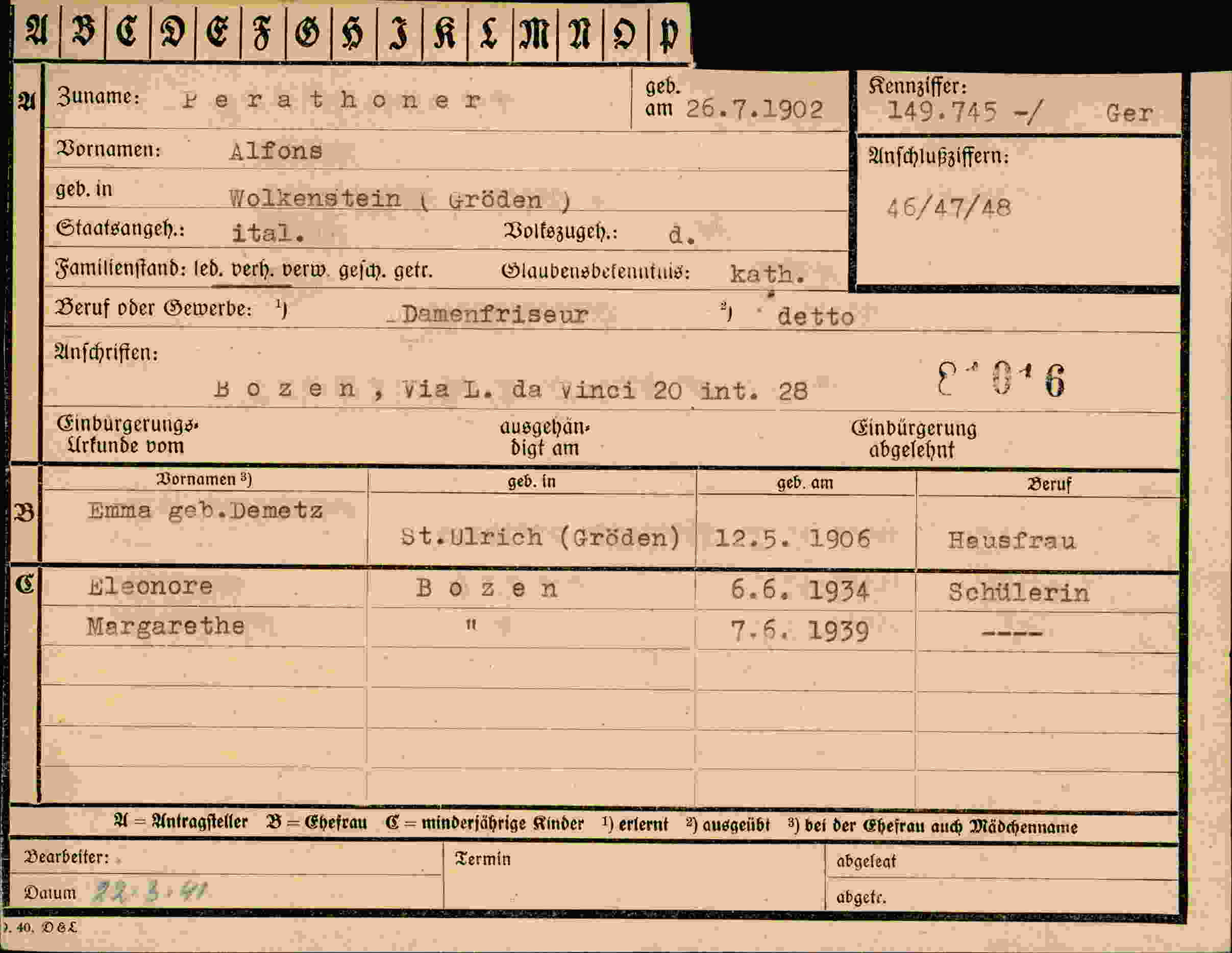 Dokument für Alfons Perathoner