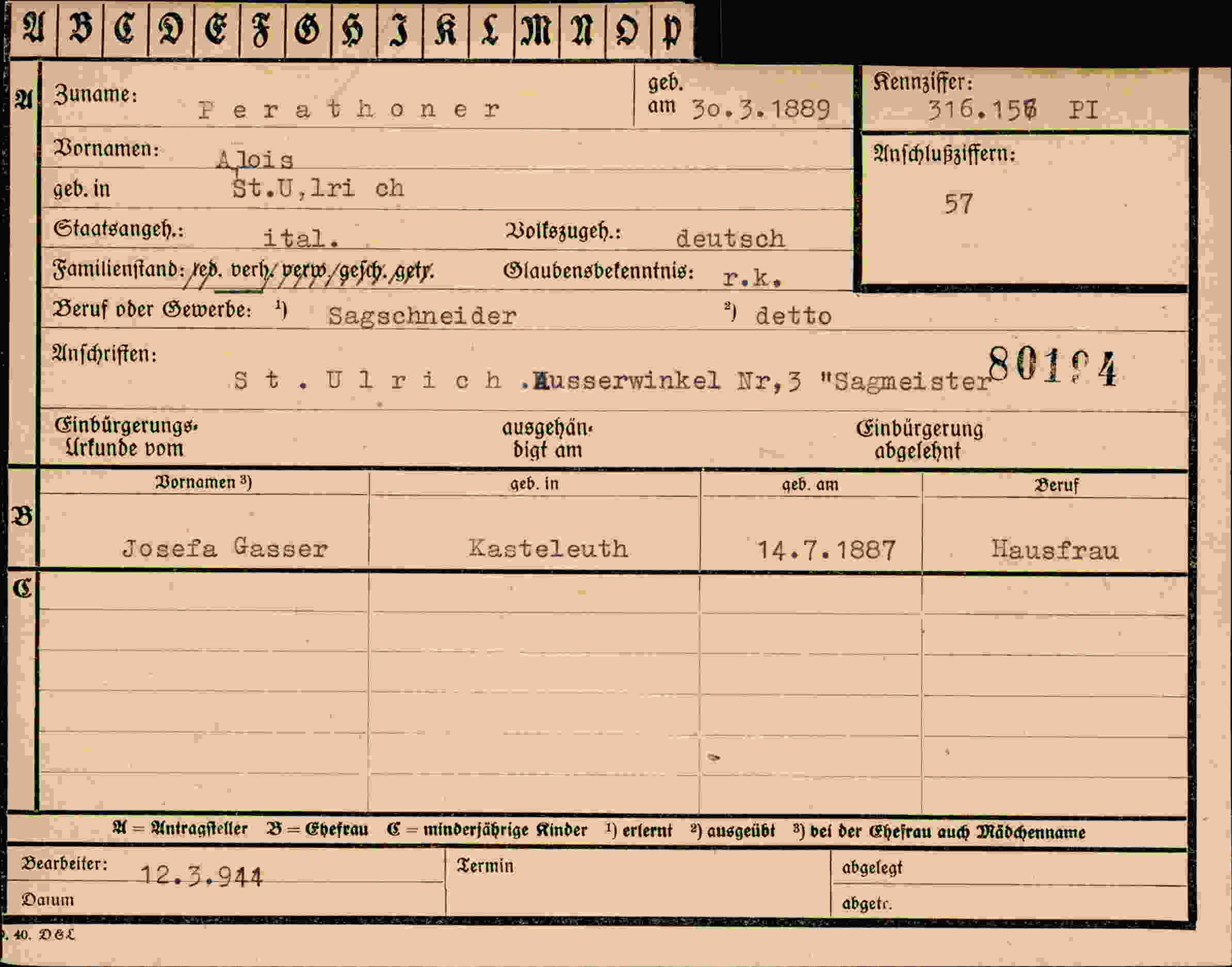 Dokument für Alois Perathoner
