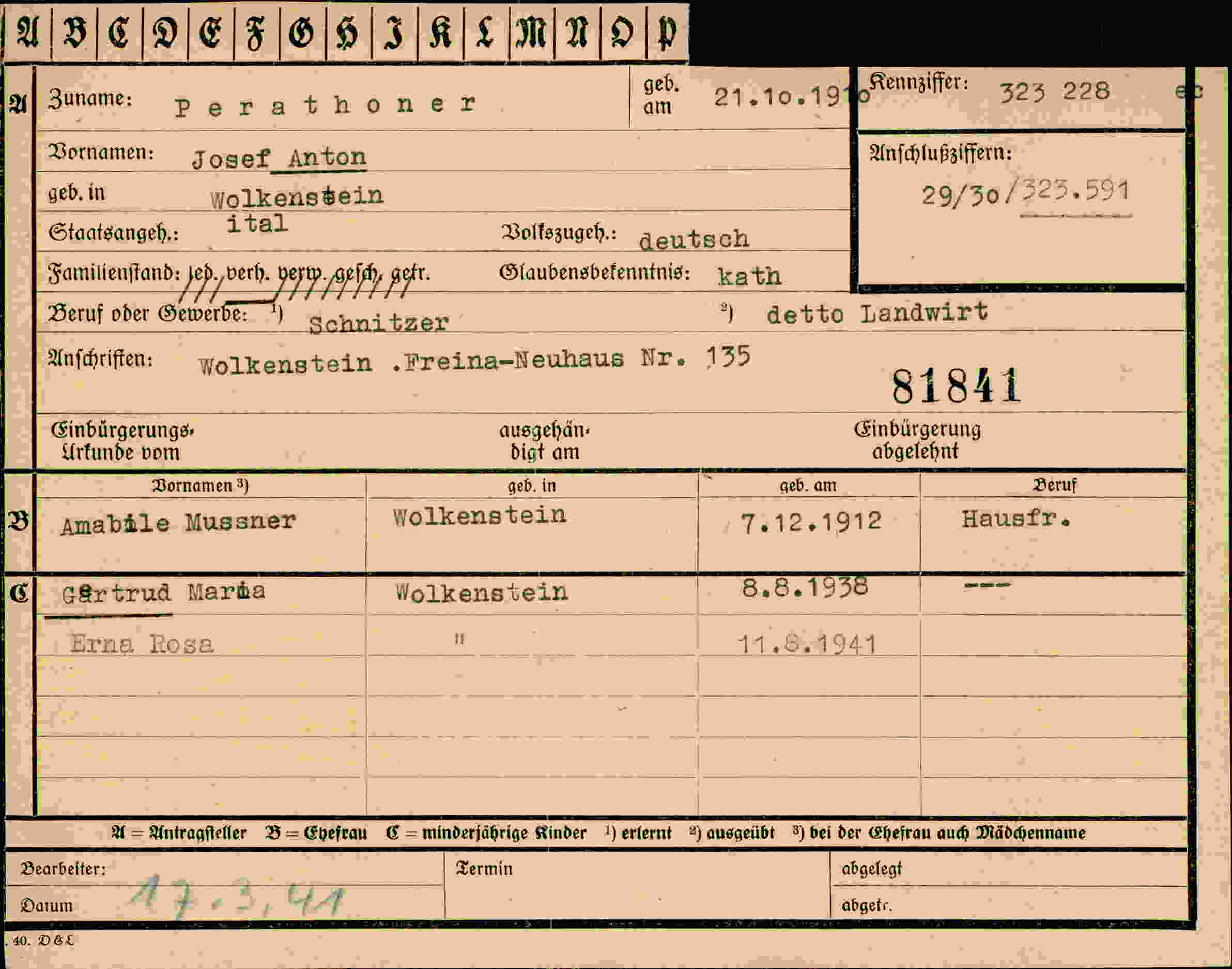 Dokument für Josef Anton Perathoner