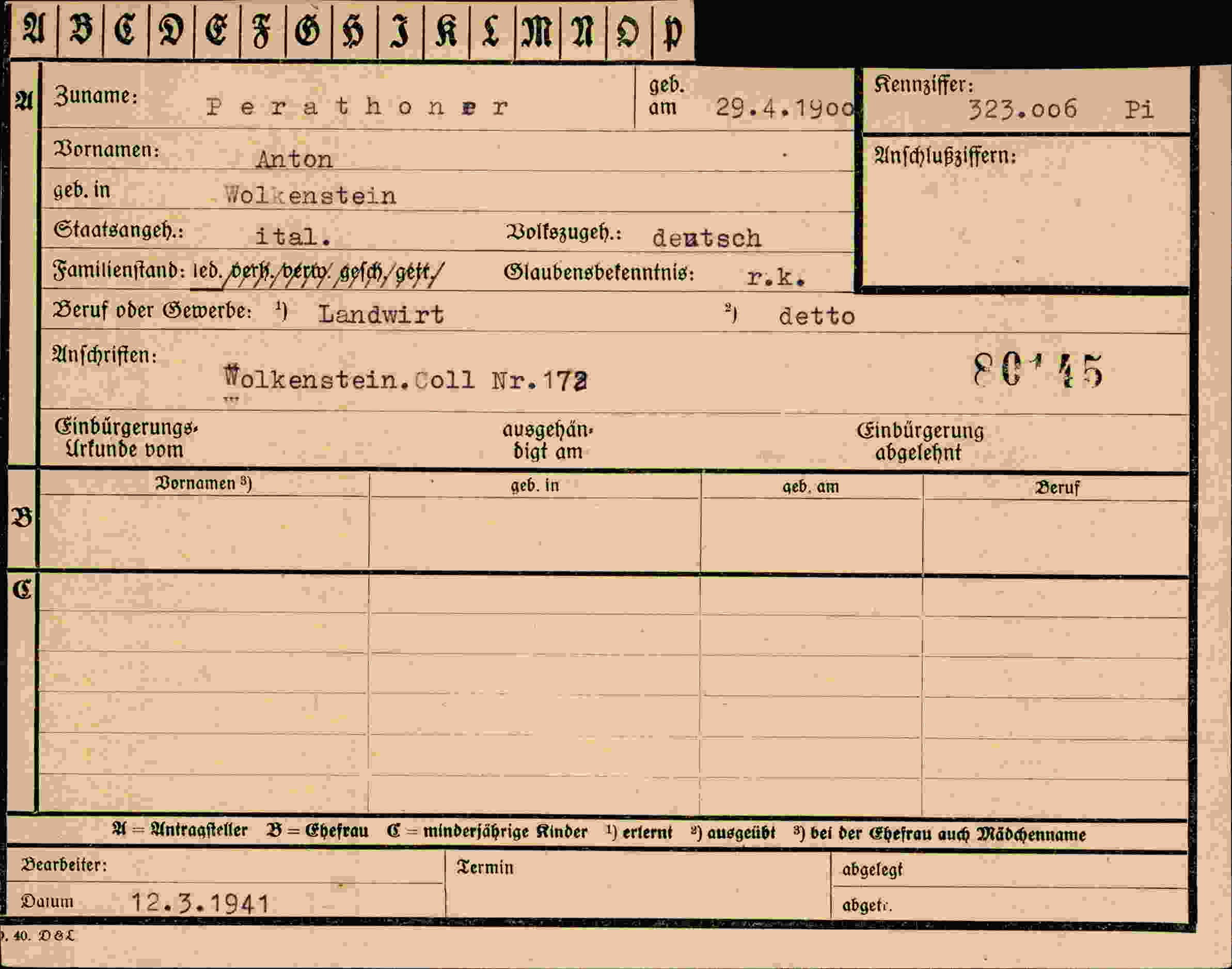 Dokument für Anton Perathoner