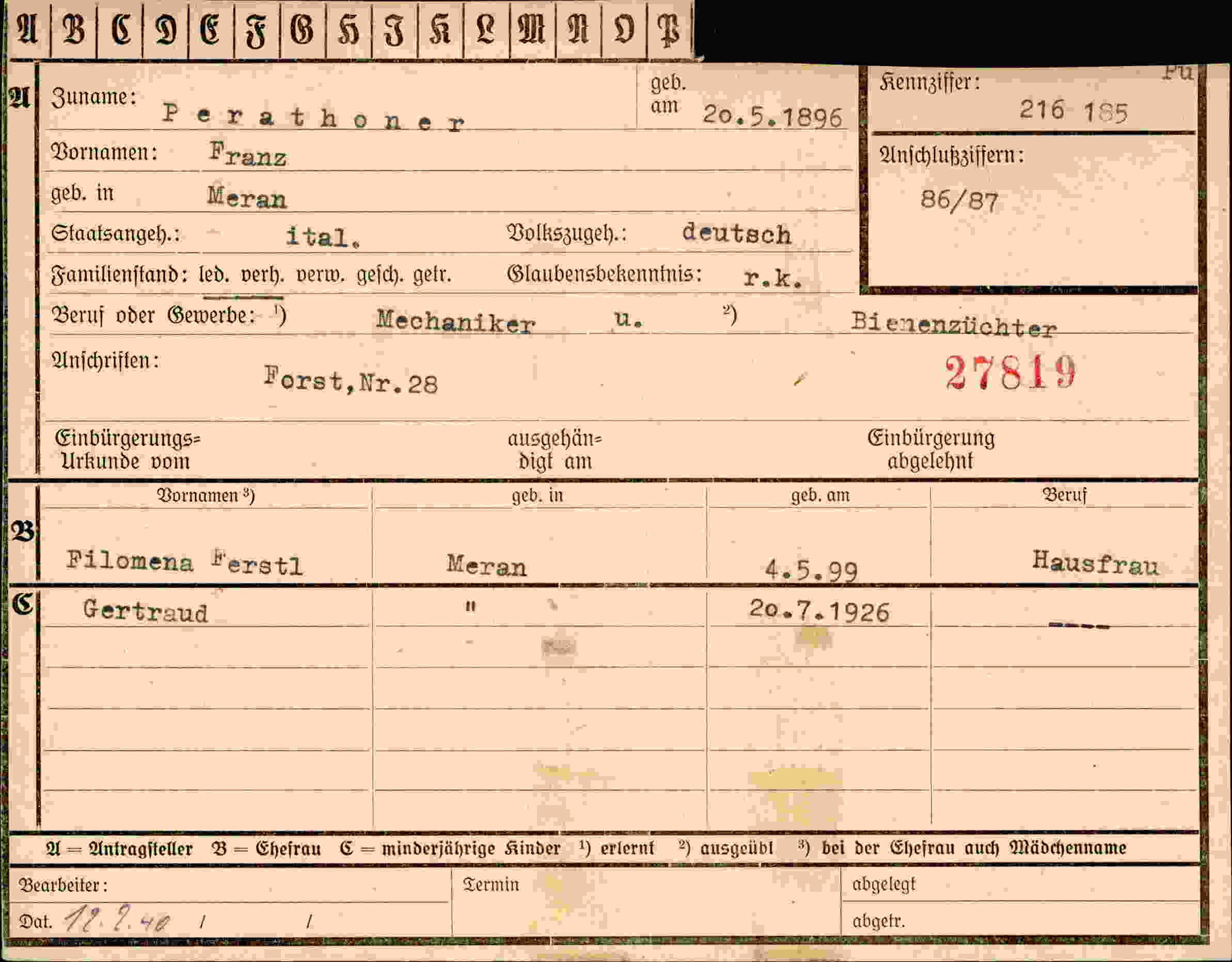 Dokument für Franz Perathoner