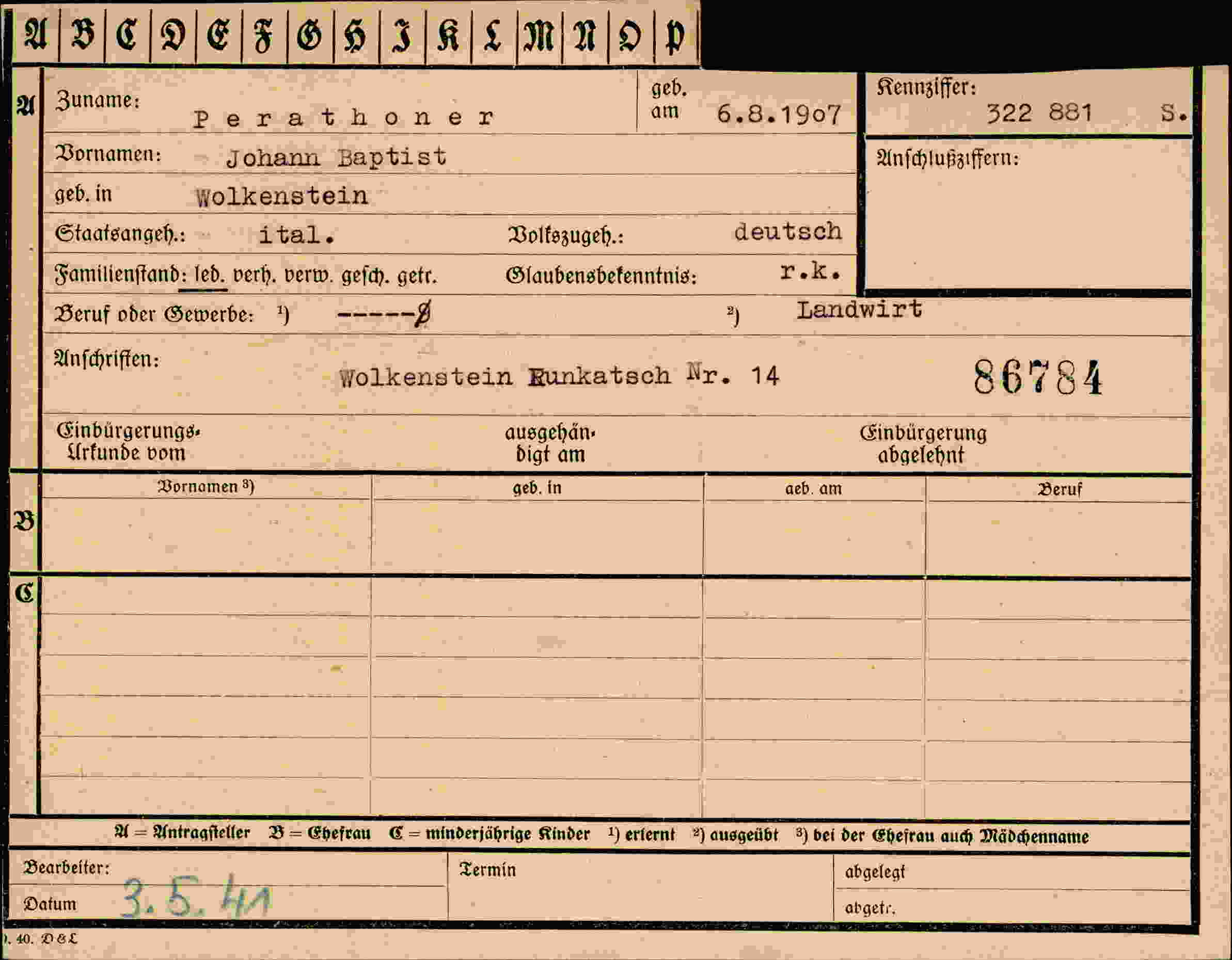 Vorderseite des Dokuments