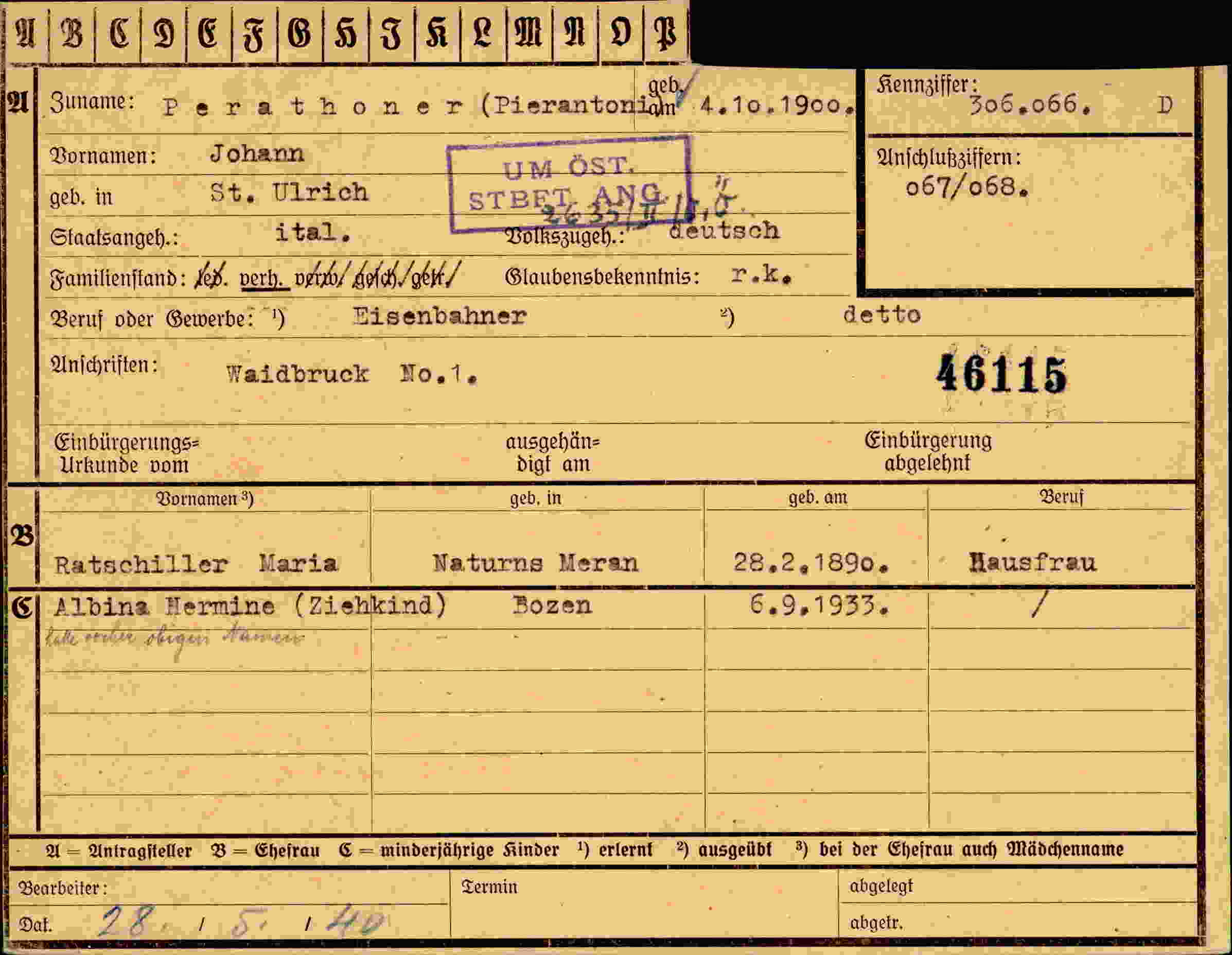 Dokument für Johann Perathoner